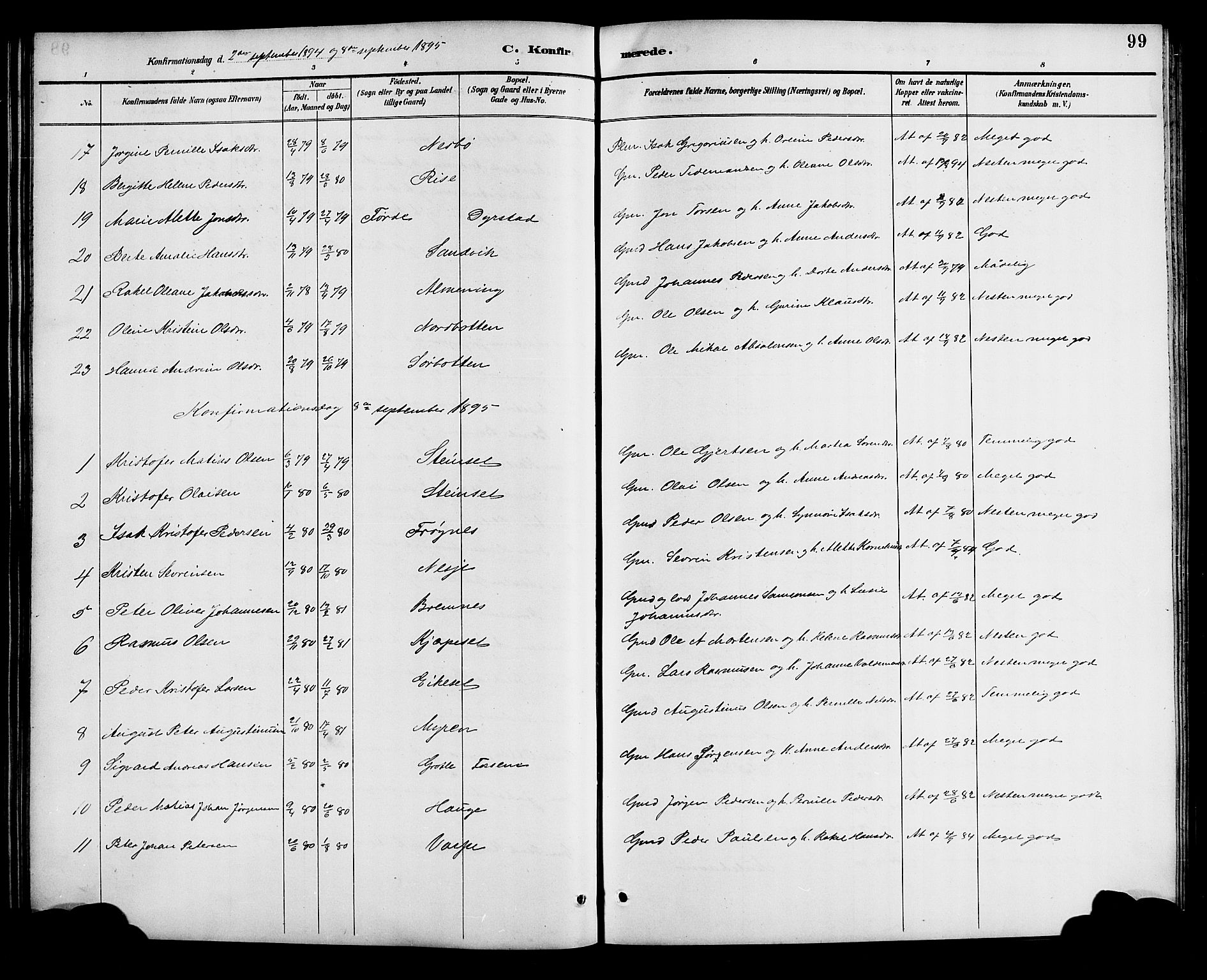 Bremanger sokneprestembete, SAB/A-82201/H/Hab/Haba/L0003: Parish register (copy) no. A 3, 1890-1908, p. 99