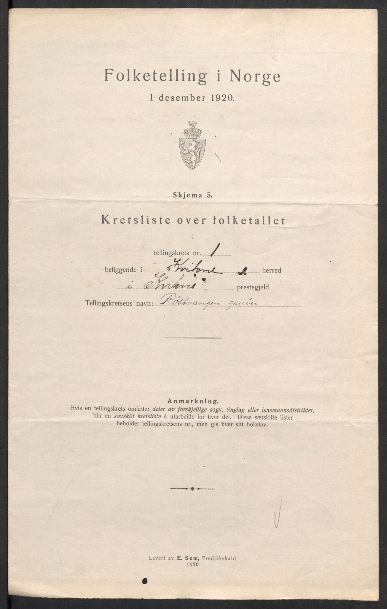 SAH, 1920 census for Kvikne, 1920, p. 6