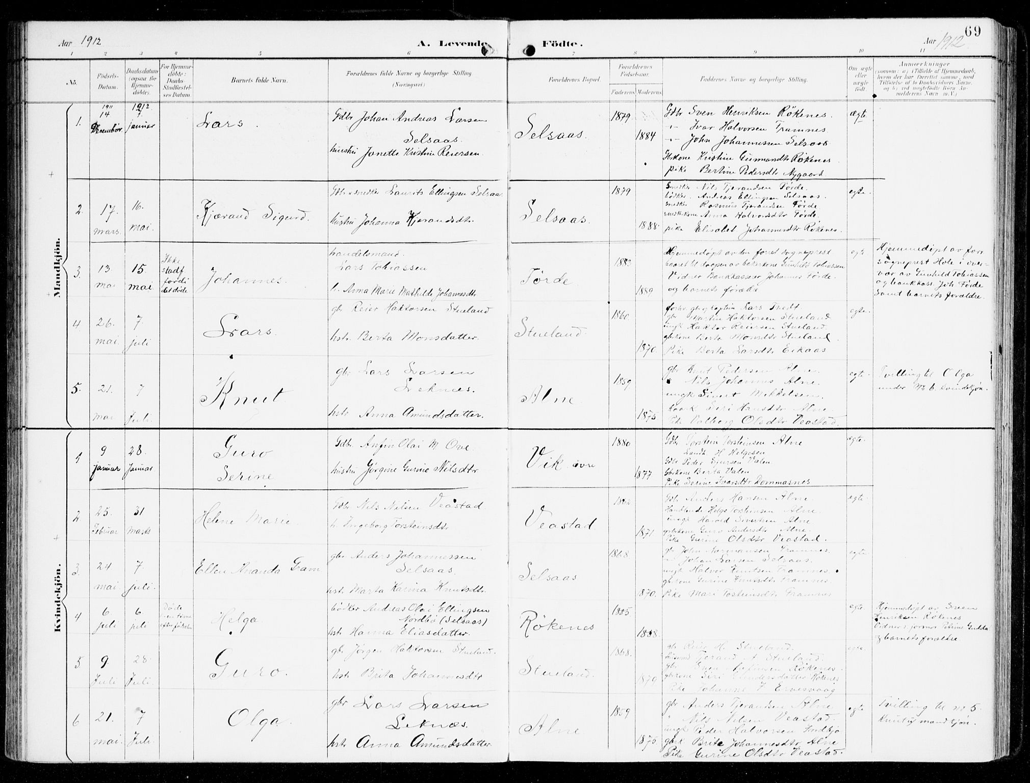 Sveio Sokneprestembete, SAB/A-78501/H/Haa: Parish register (official) no. D 2, 1894-1916, p. 69