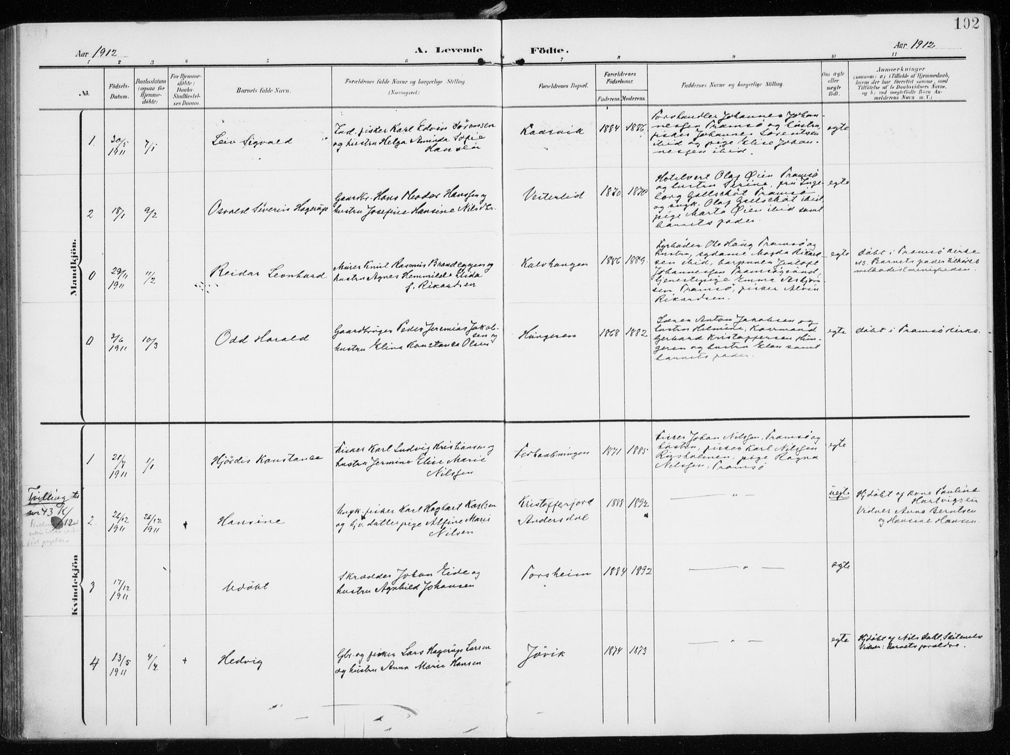 Tromsøysund sokneprestkontor, AV/SATØ-S-1304/G/Ga/L0007kirke: Parish register (official) no. 7, 1907-1914, p. 102