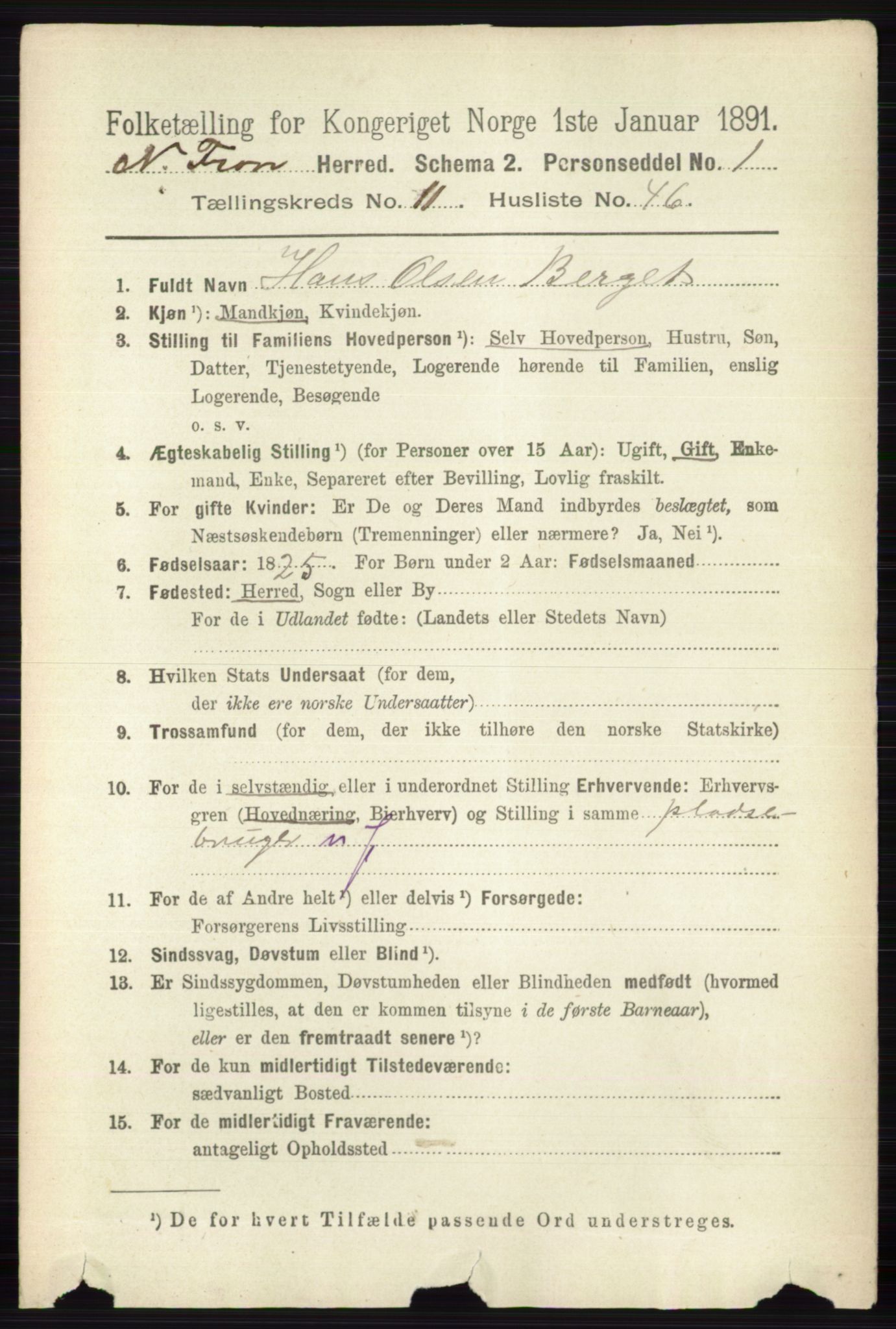 RA, 1891 census for 0518 Nord-Fron, 1891, p. 5058