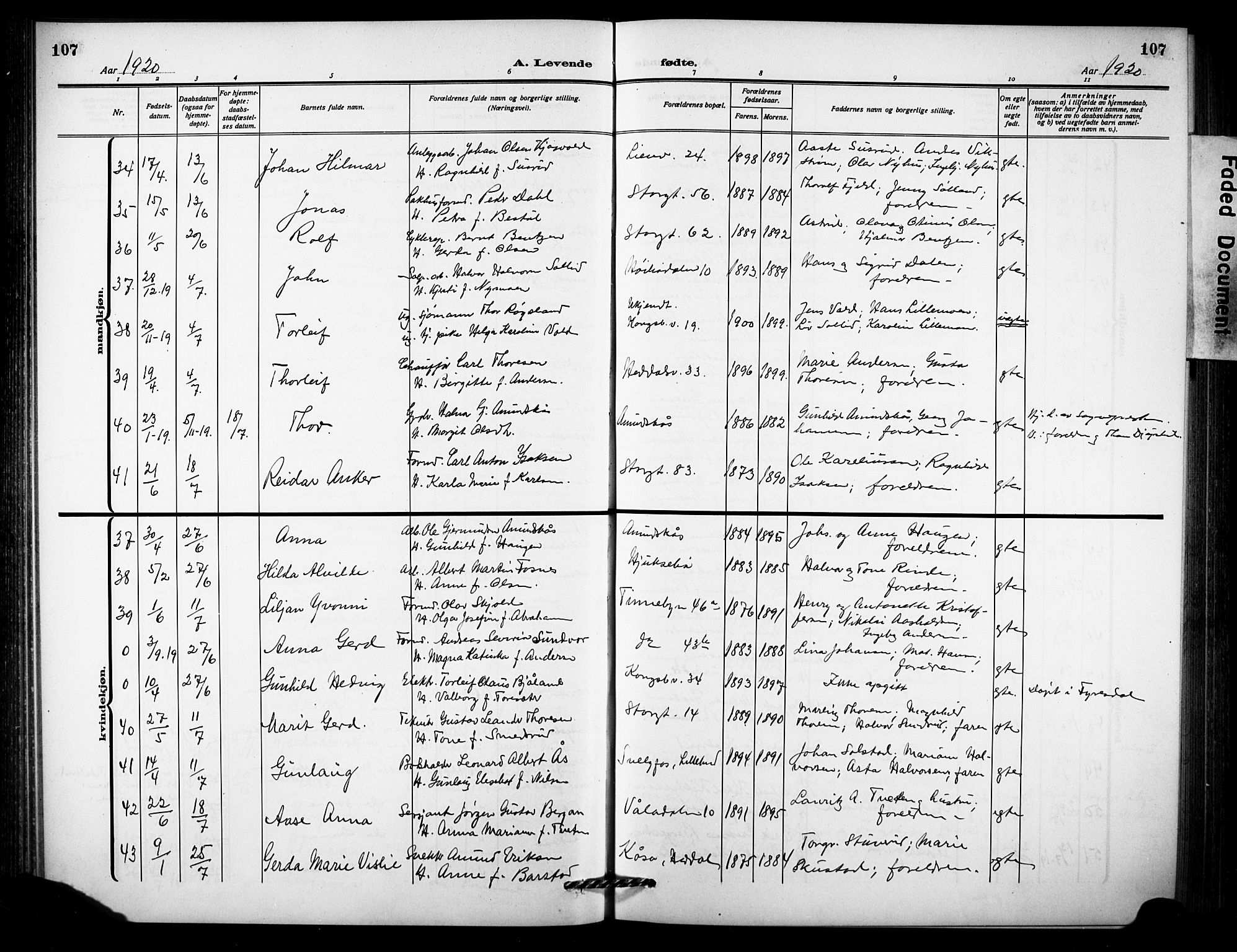 Notodden kirkebøker, SAKO/A-290/G/Ga/L0001: Parish register (copy) no. 1, 1912-1923, p. 107