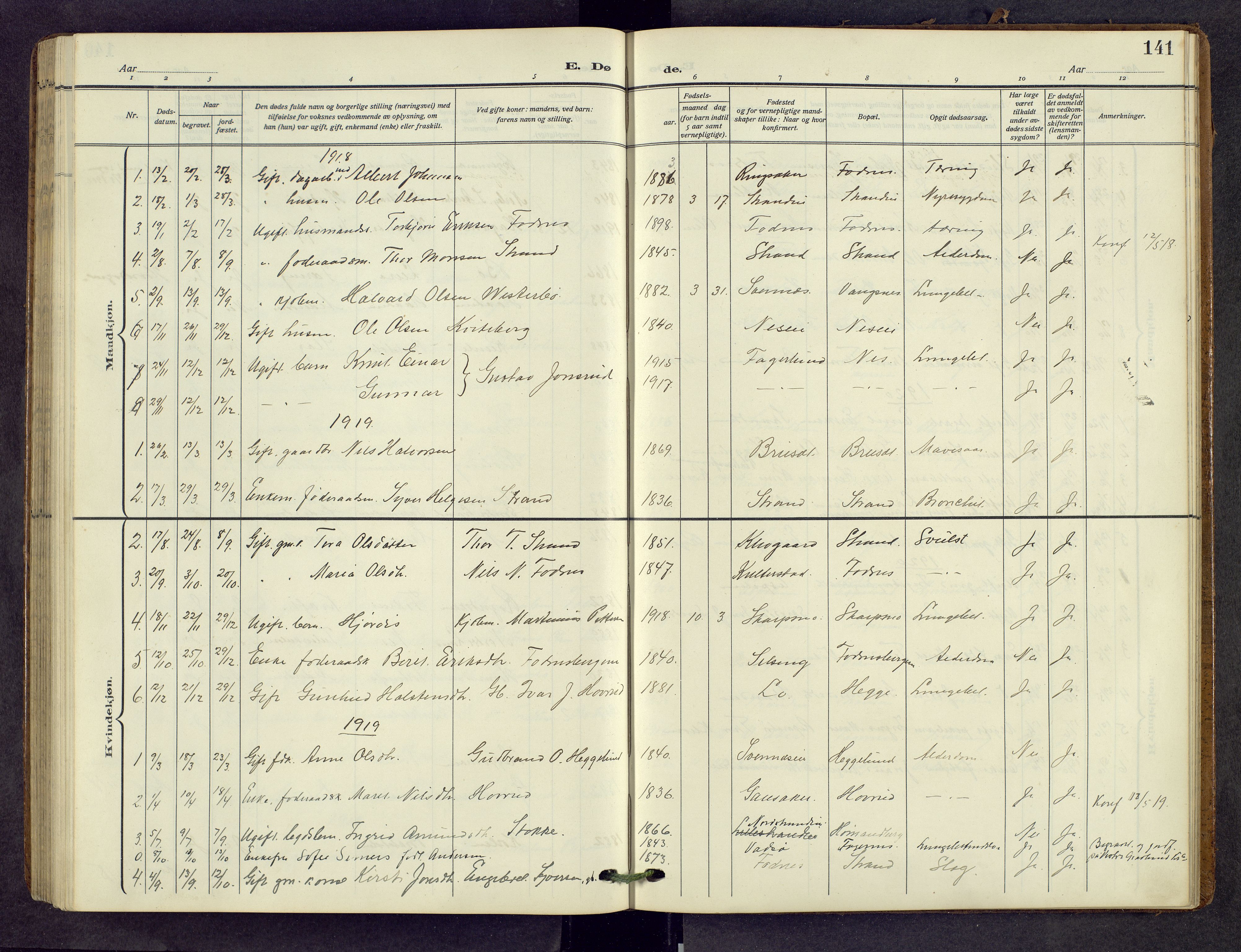 Nord-Aurdal prestekontor, SAH/PREST-132/H/Ha/Hab/L0013: Parish register (copy) no. 13, 1911-1948, p. 141
