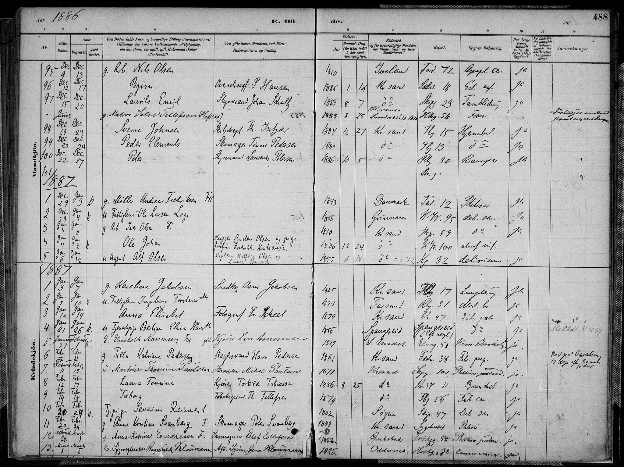 Kristiansand domprosti, SAK/1112-0006/F/Fa/L0017: Parish register (official) no. A 16B, 1880-1890, p. 488