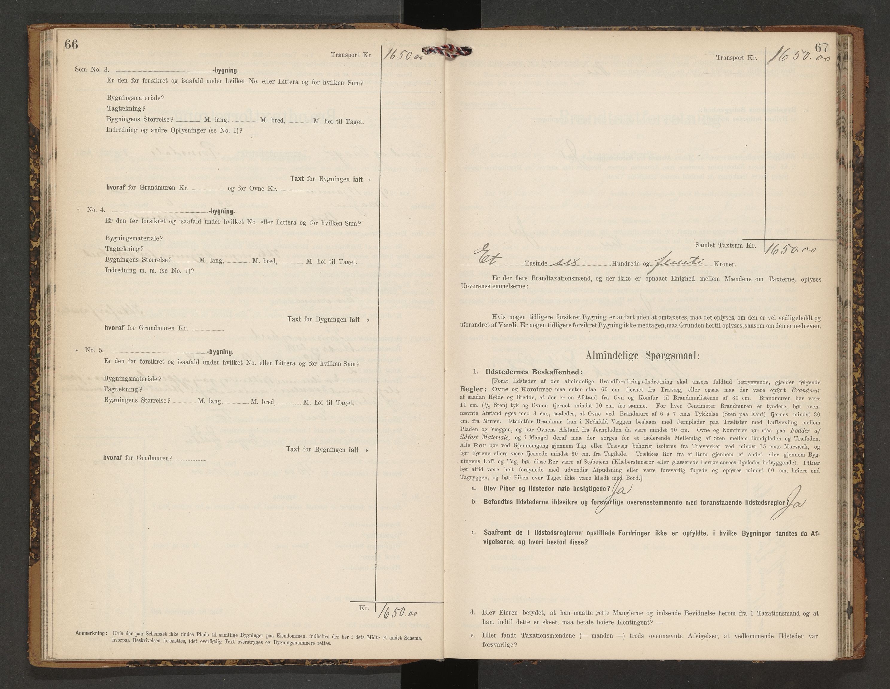 Norges Brannkasse Vågøy og Sund, AV/SAT-A-5504/Fb/L0002: Branntakstprotokoll, 1904-1913, p. 66-67