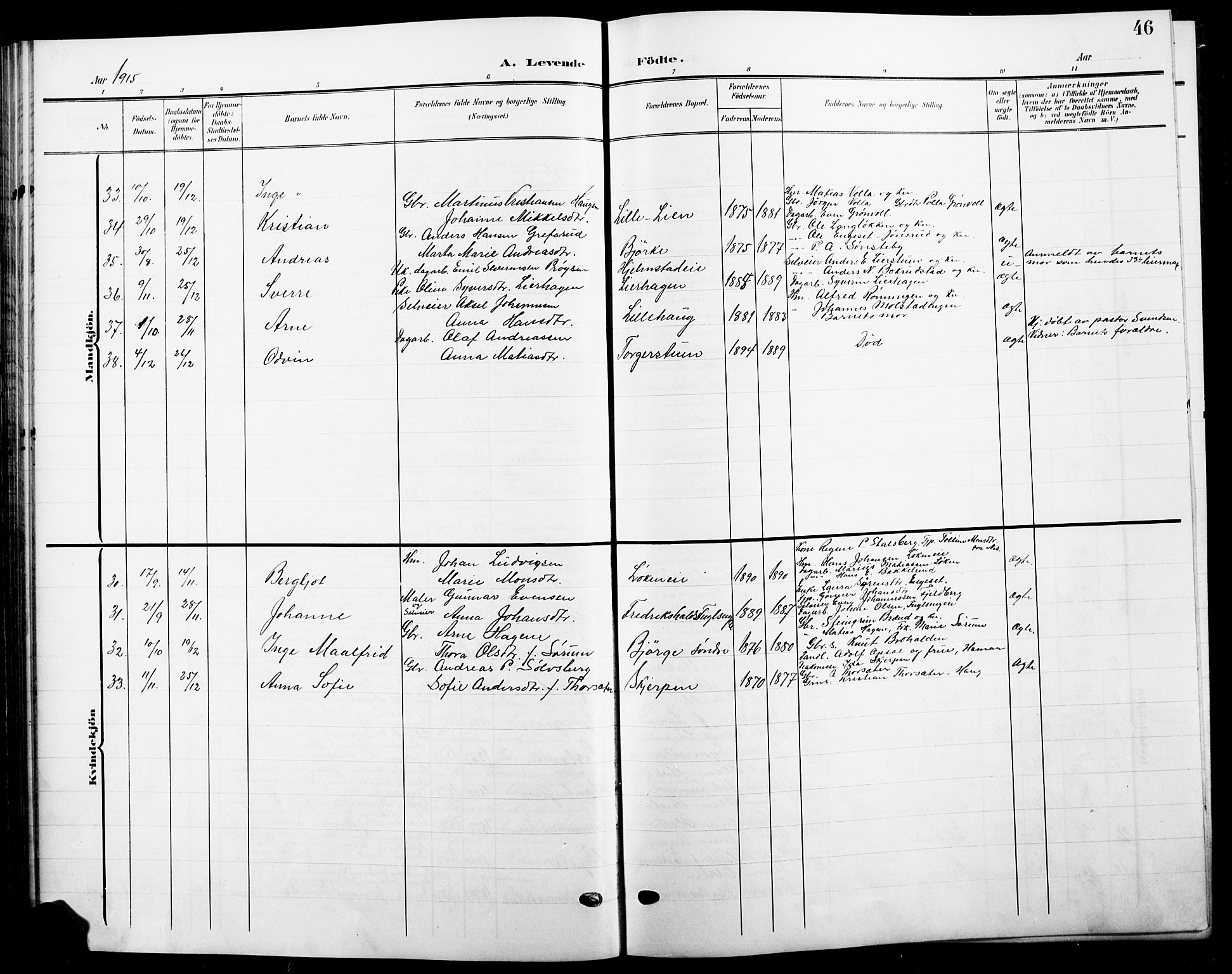 Ringsaker prestekontor, AV/SAH-PREST-014/L/La/L0017: Parish register (copy) no. 17, 1905-1920, p. 46