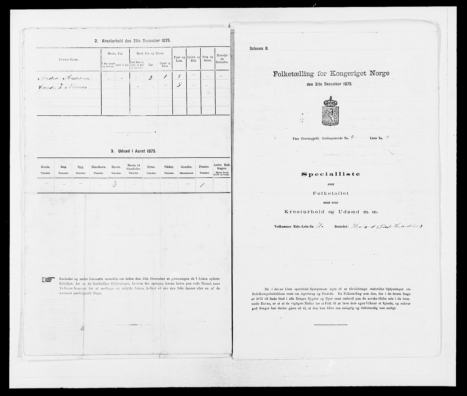 SAB, 1875 census for 1211P Etne, 1875, p. 289