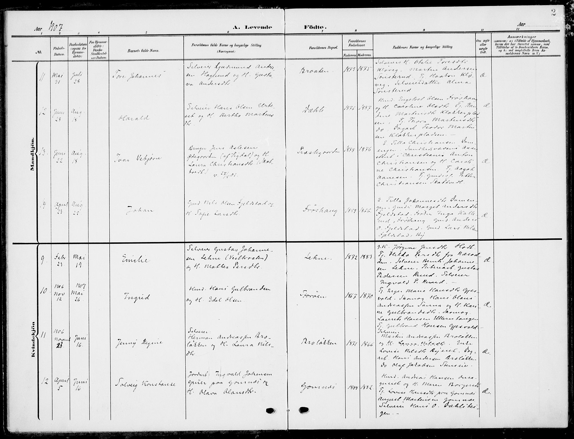 Hole kirkebøker, SAKO/A-228/F/Fa/L0010: Parish register (official) no. I 10, 1907-1917, p. 2