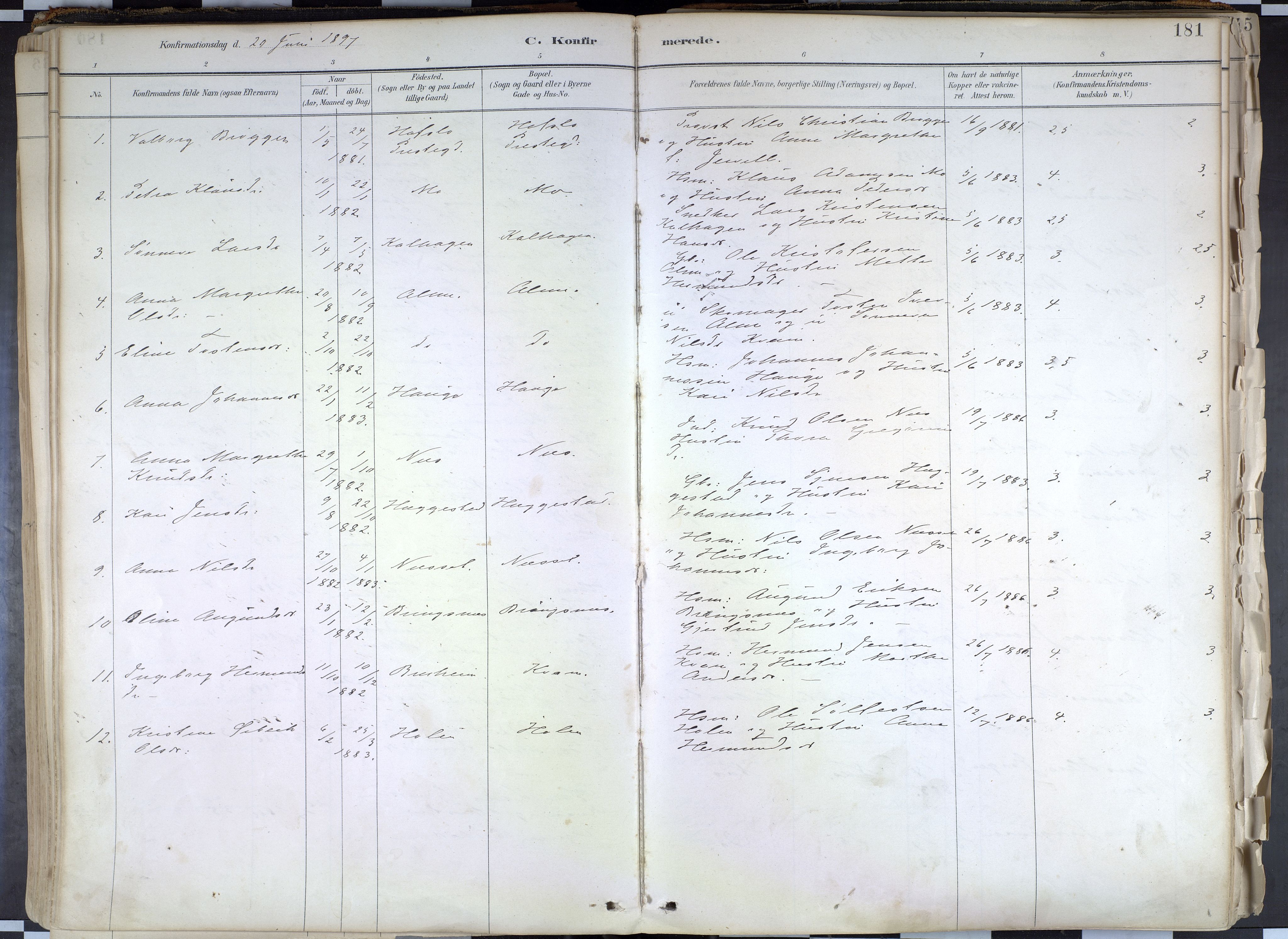 Hafslo sokneprestembete, SAB/A-80301/H/Haa/Haab/L0001: Parish register (official) no. B 1, 1886-1945, p. 181