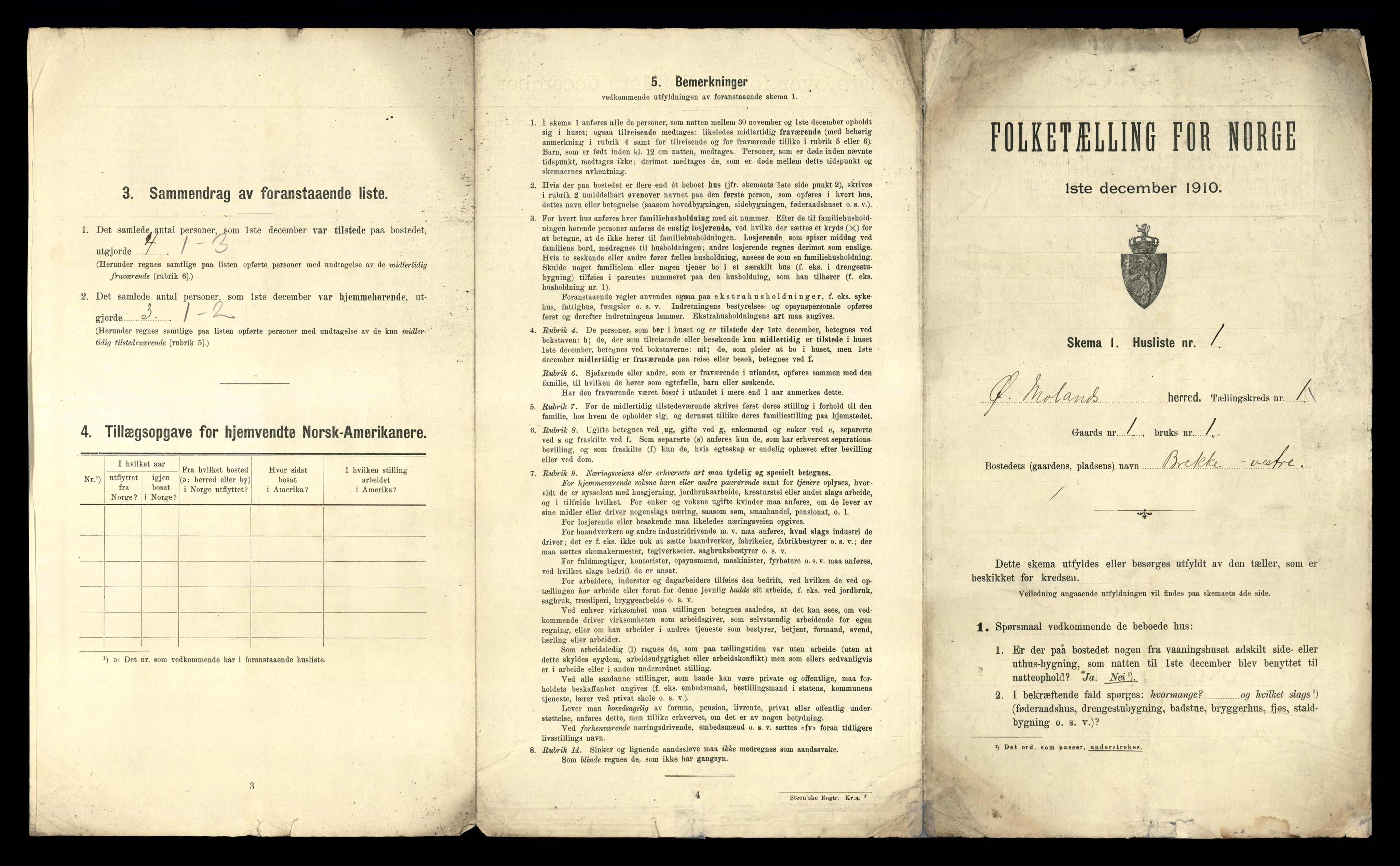 RA, 1910 census for Austre Moland, 1910, p. 38