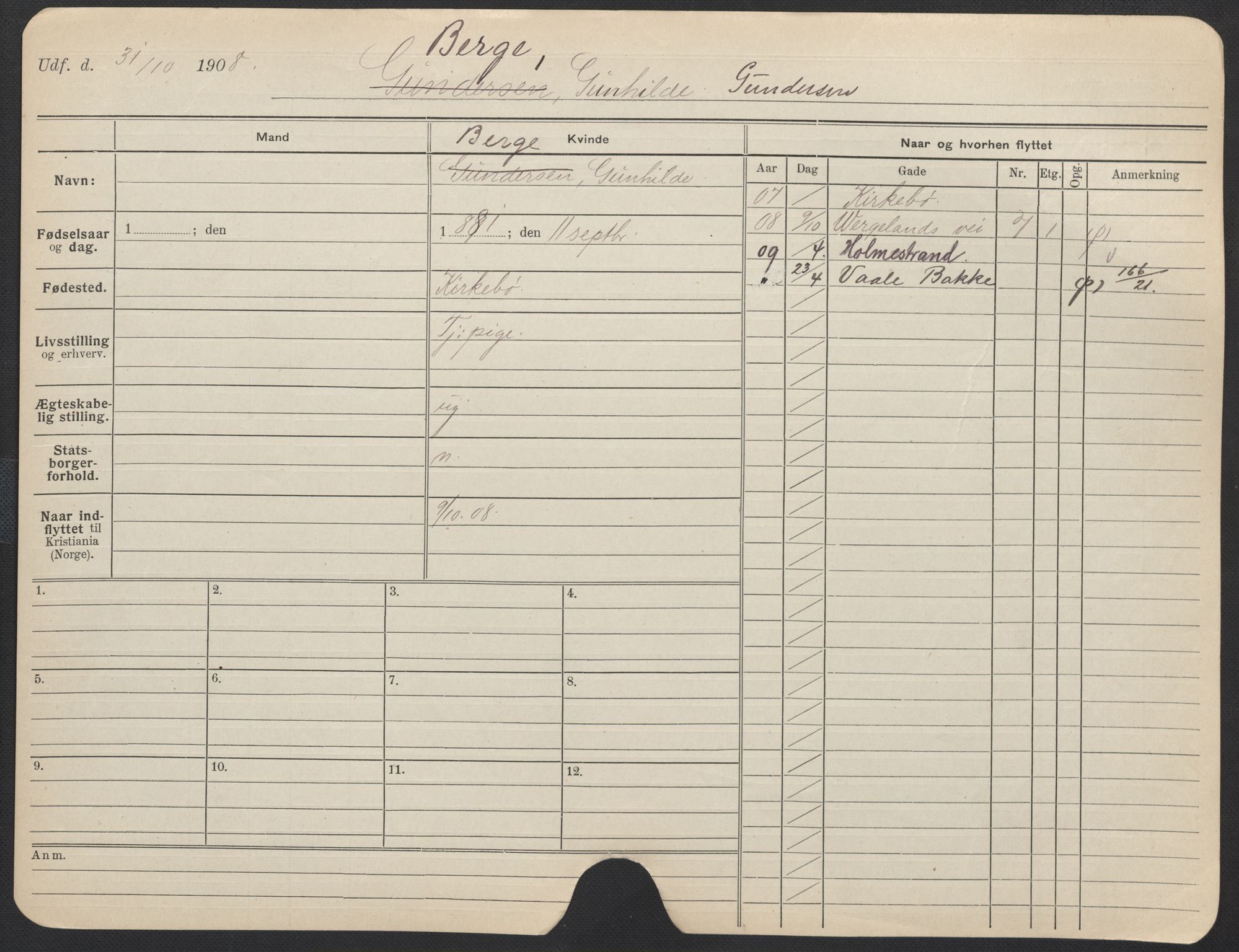 Oslo folkeregister, Registerkort, AV/SAO-A-11715/F/Fa/Fac/L0013: Kvinner, 1906-1914, p. 178a