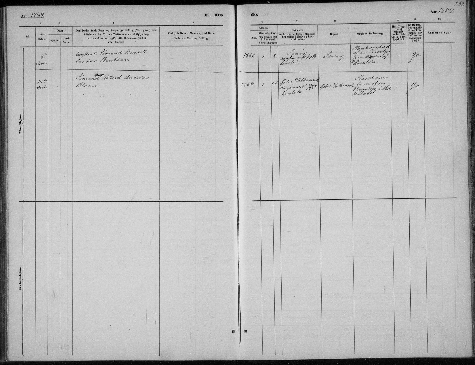 Høvåg sokneprestkontor, SAK/1111-0025/F/Fb/L0004: Parish register (copy) no. B 4, 1883-1898, p. 263