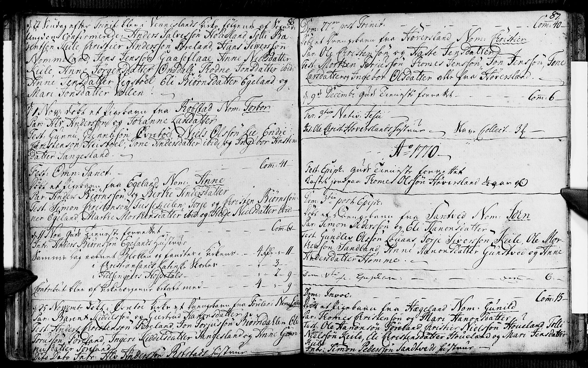 Vennesla sokneprestkontor, AV/SAK-1111-0045/Fa/Faa/L0001: Parish register (official) no. A 1, 1753-1785, p. 86-87