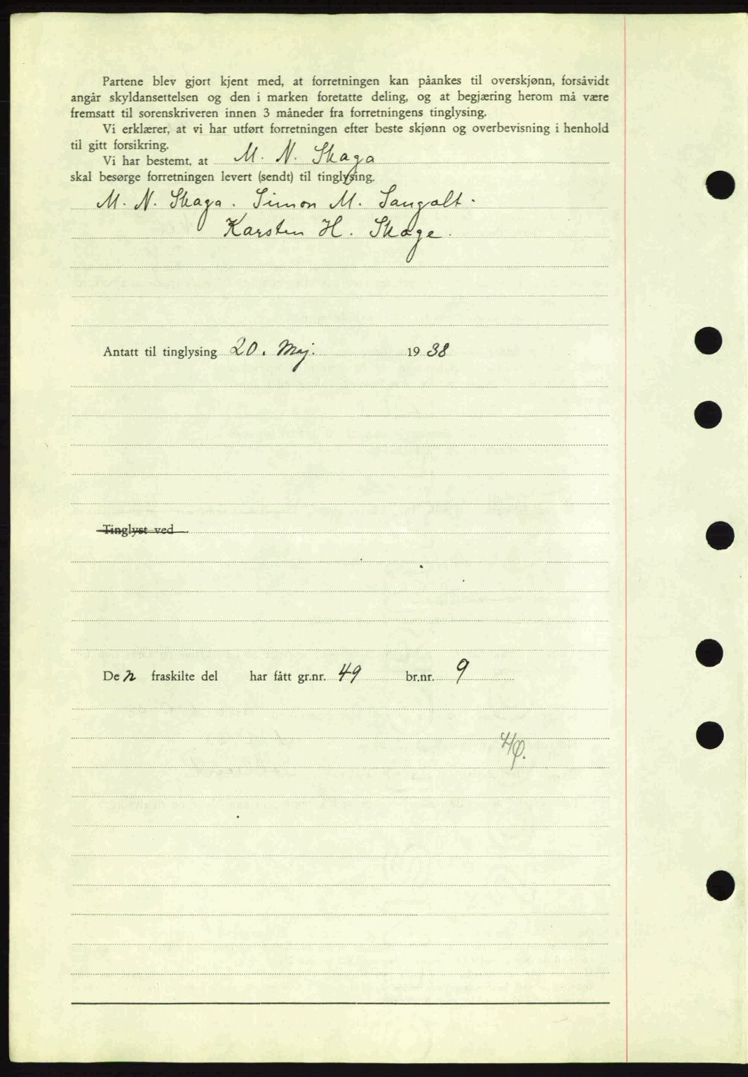 Midhordland sorenskriveri, SAB/A-3001/1/G/Gb/Gbh/L0005: Mortgage book no. A9-10, 1938-1938, Diary no: : 2211/1938