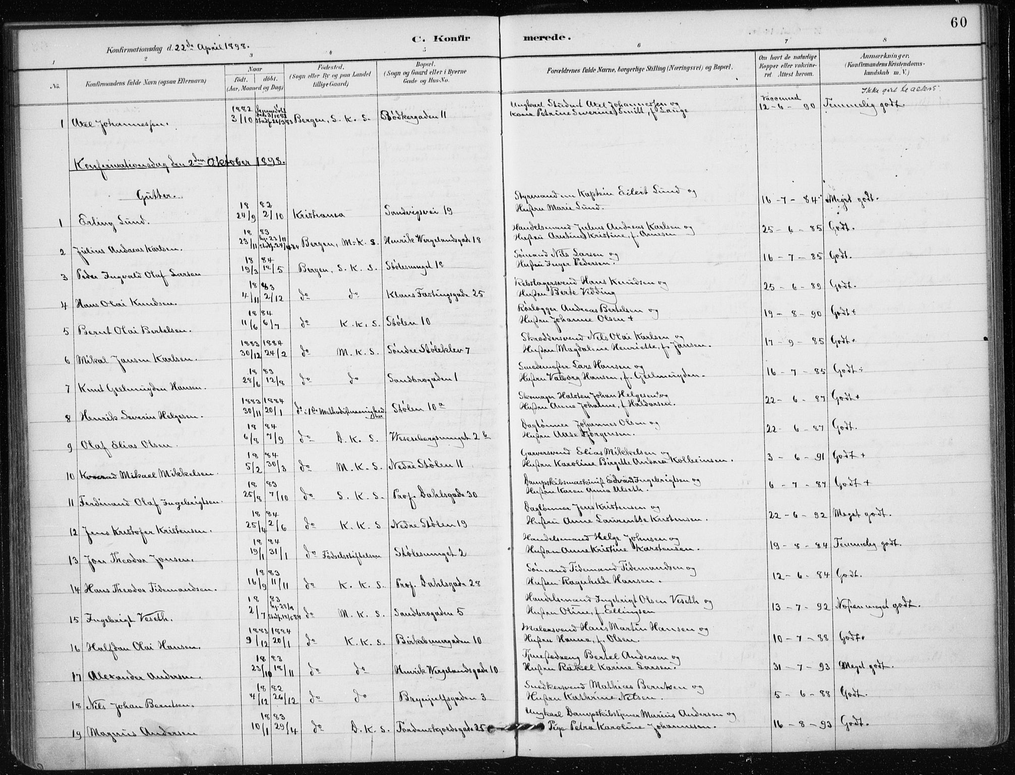 Mariakirken Sokneprestembete, AV/SAB-A-76901/H/Haa/L0013: Parish register (official) no. C 1, 1889-1900, p. 60