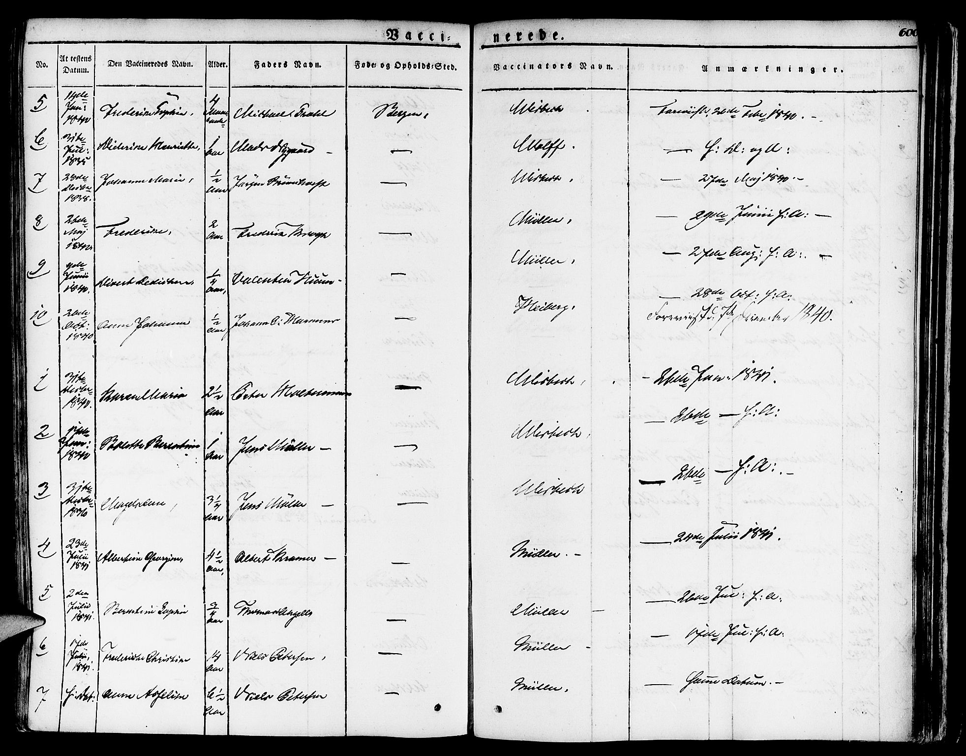 Nykirken Sokneprestembete, SAB/A-77101/H/Haa/L0012: Parish register (official) no. A 12, 1821-1844, p. 600