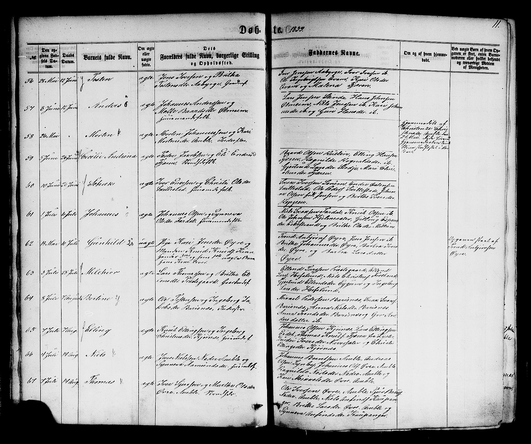 Sogndal sokneprestembete, SAB/A-81301/H/Haa/Haaa/L0013: Parish register (official) no. A 13, 1859-1877, p. 11