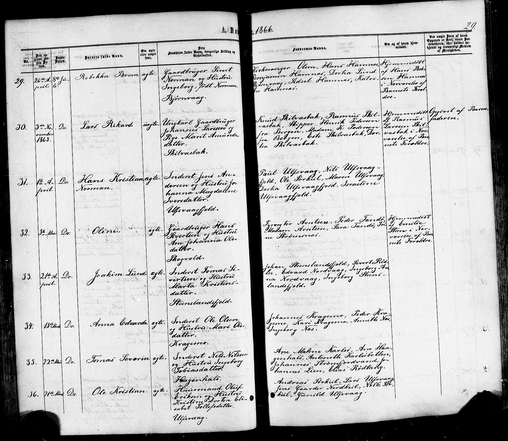 Ministerialprotokoller, klokkerbøker og fødselsregistre - Nordland, AV/SAT-A-1459/859/L0845: Parish register (official) no. 859A05, 1863-1877, p. 29