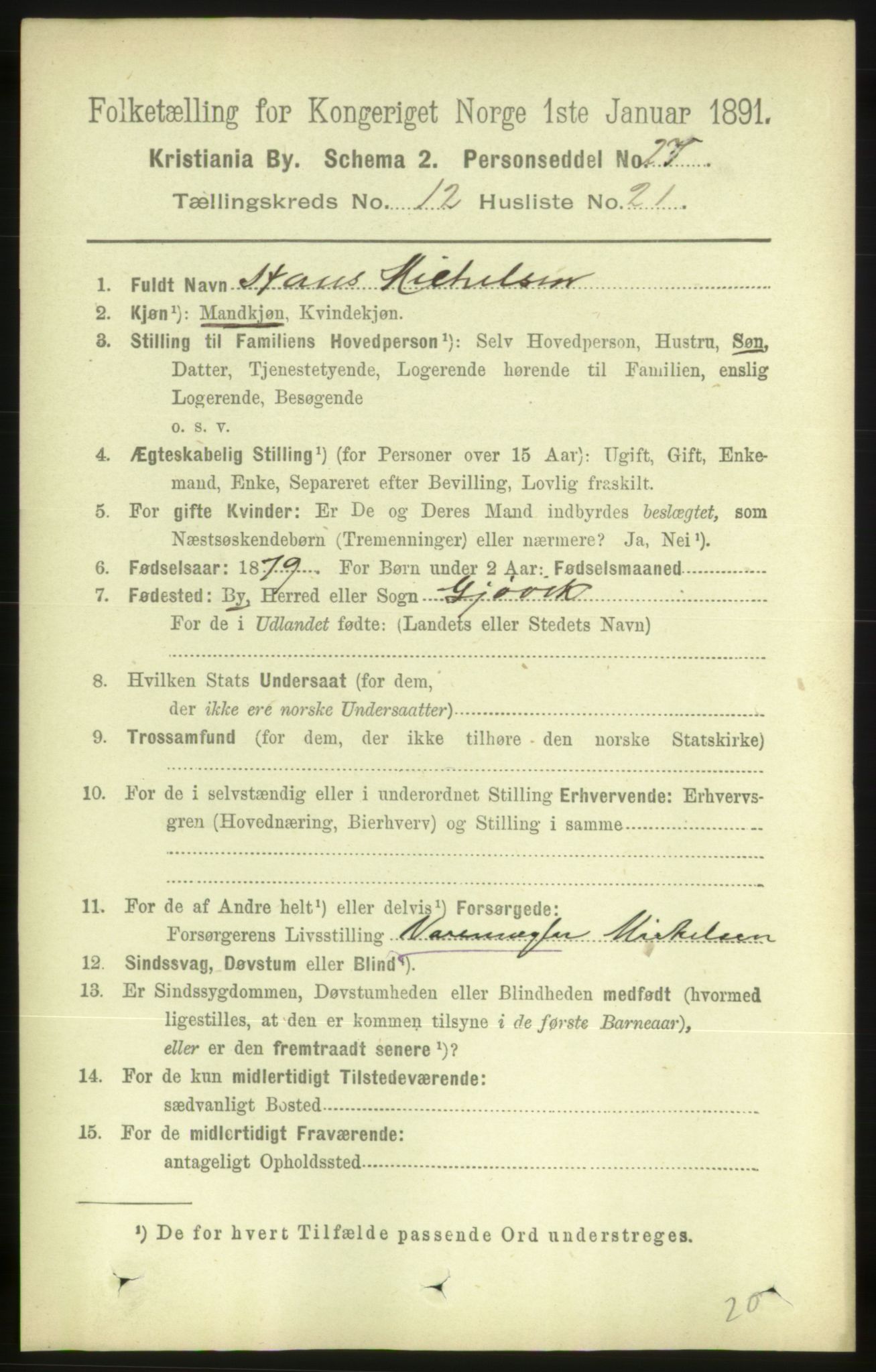 RA, 1891 census for 0301 Kristiania, 1891, p. 5825