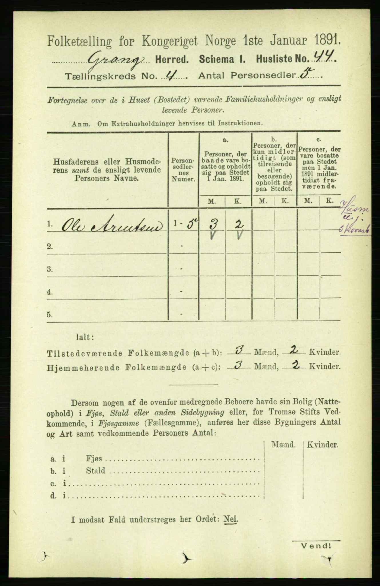 RA, 1891 census for 1742 Grong, 1891, p. 1485