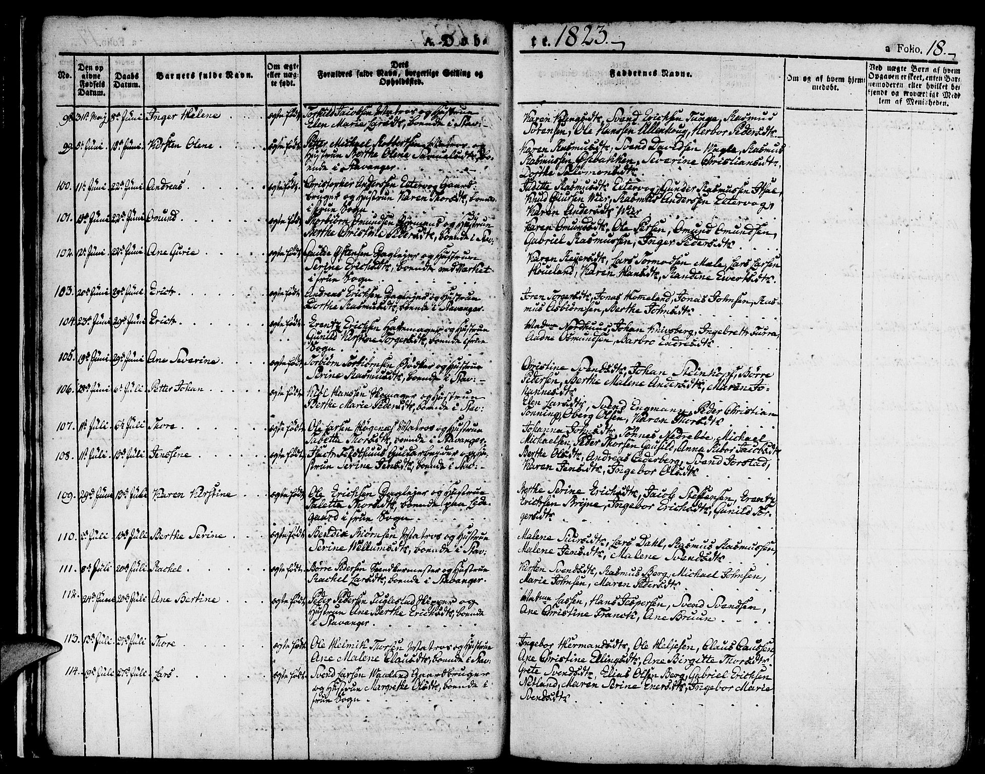 Domkirken sokneprestkontor, SAST/A-101812/001/30/30BA/L0009: Parish register (official) no. A 9, 1821-1832, p. 18