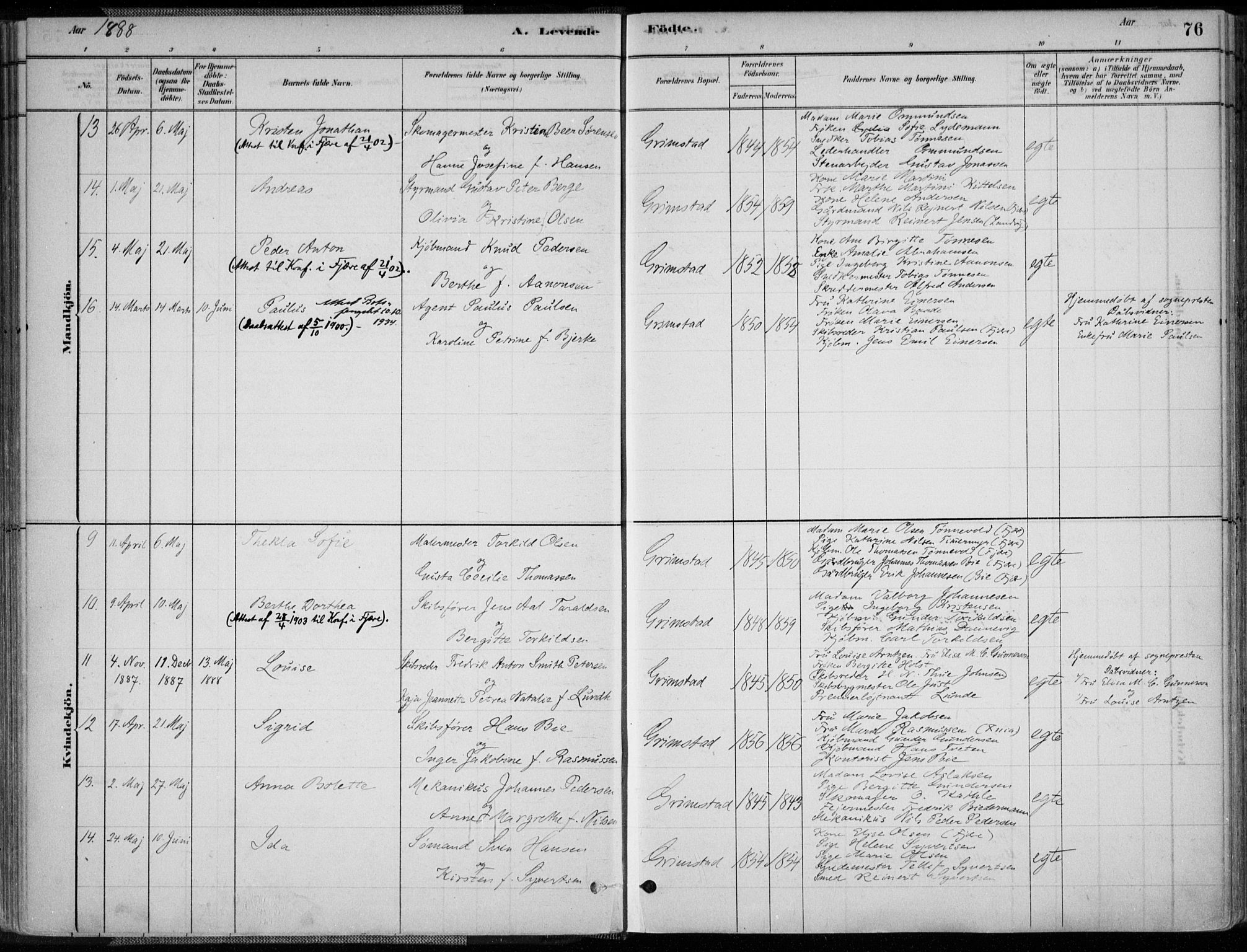 Grimstad sokneprestkontor, AV/SAK-1111-0017/F/Fa/L0003: Parish register (official) no. A 2, 1882-1912, p. 76