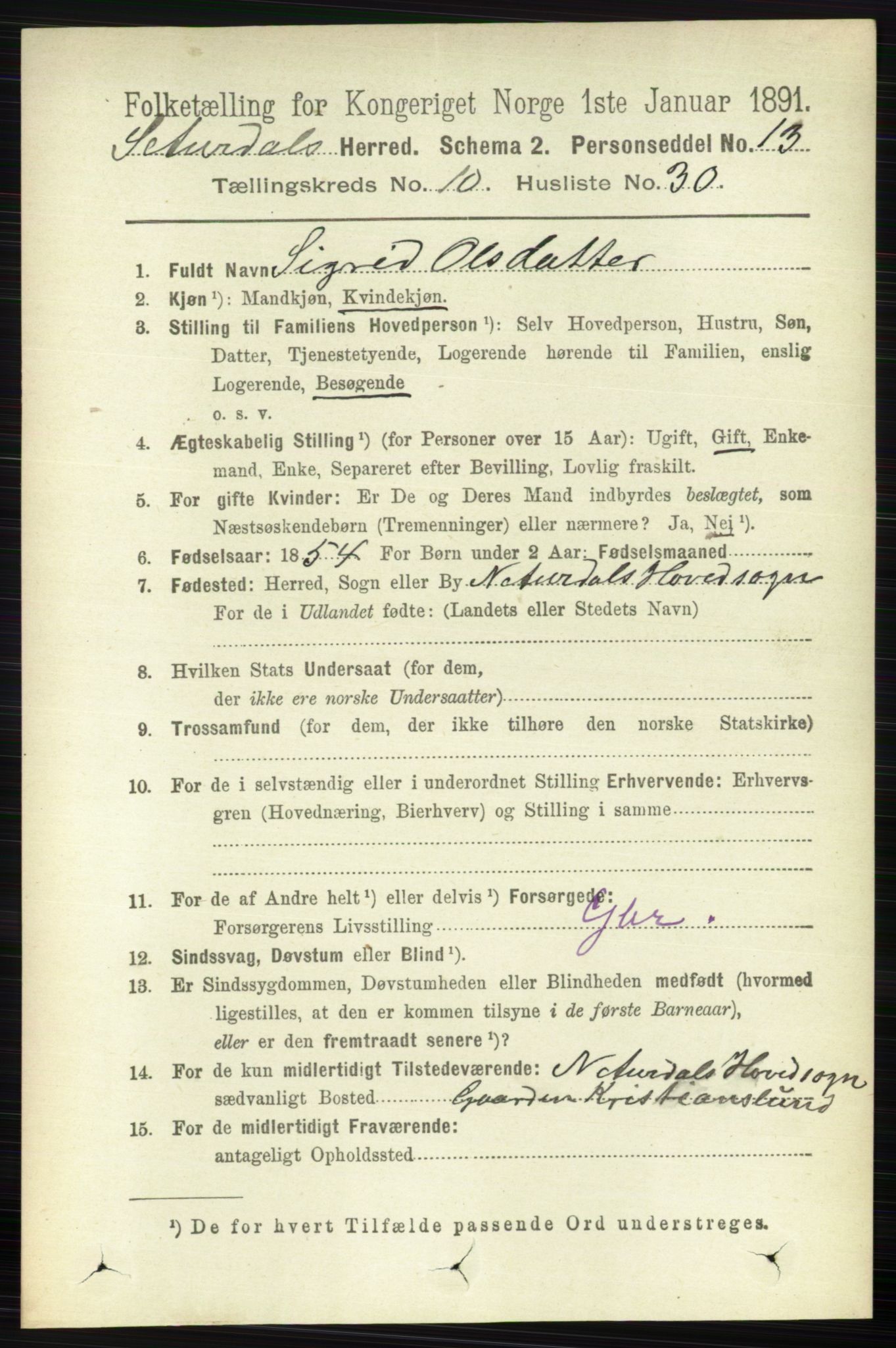 RA, 1891 census for 0540 Sør-Aurdal, 1891, p. 6118