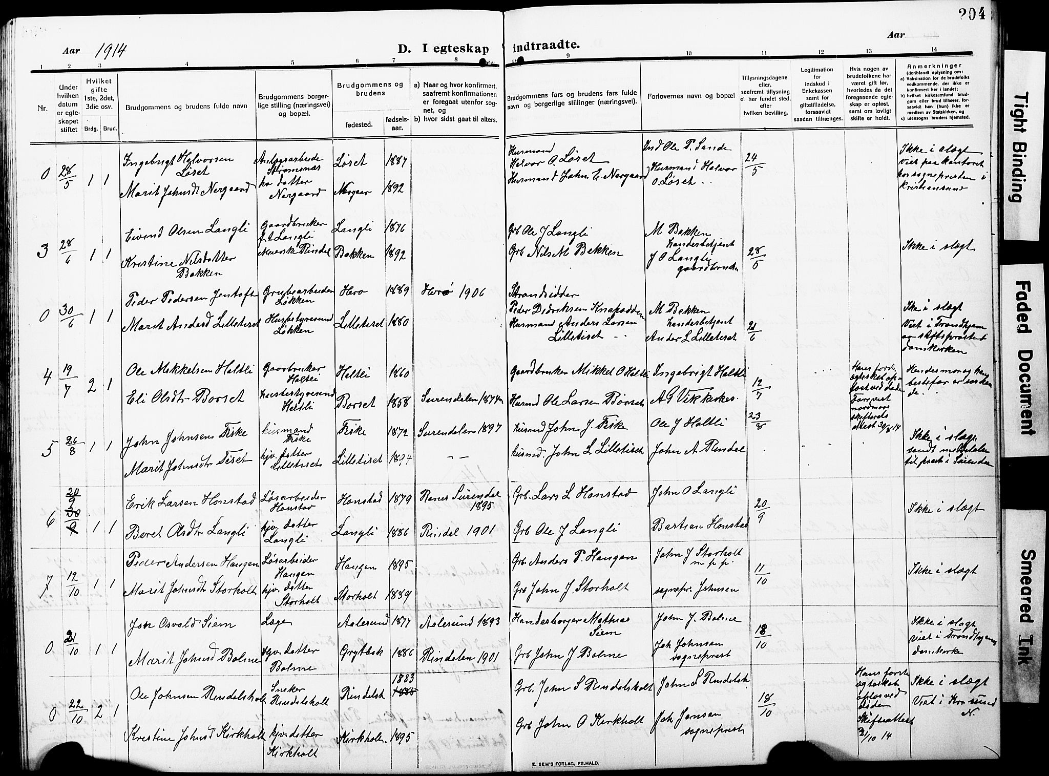 Ministerialprotokoller, klokkerbøker og fødselsregistre - Møre og Romsdal, AV/SAT-A-1454/598/L1079: Parish register (copy) no. 598C04, 1909-1927, p. 204