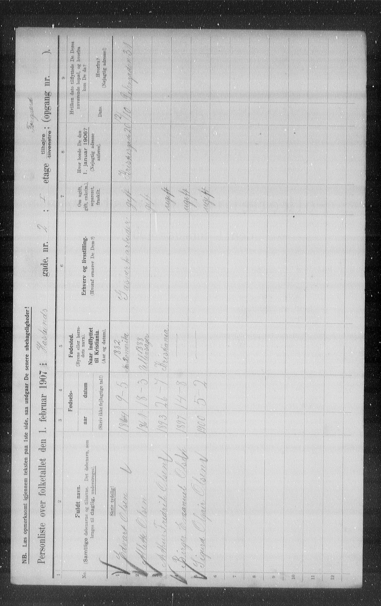 OBA, Municipal Census 1907 for Kristiania, 1907, p. 18079