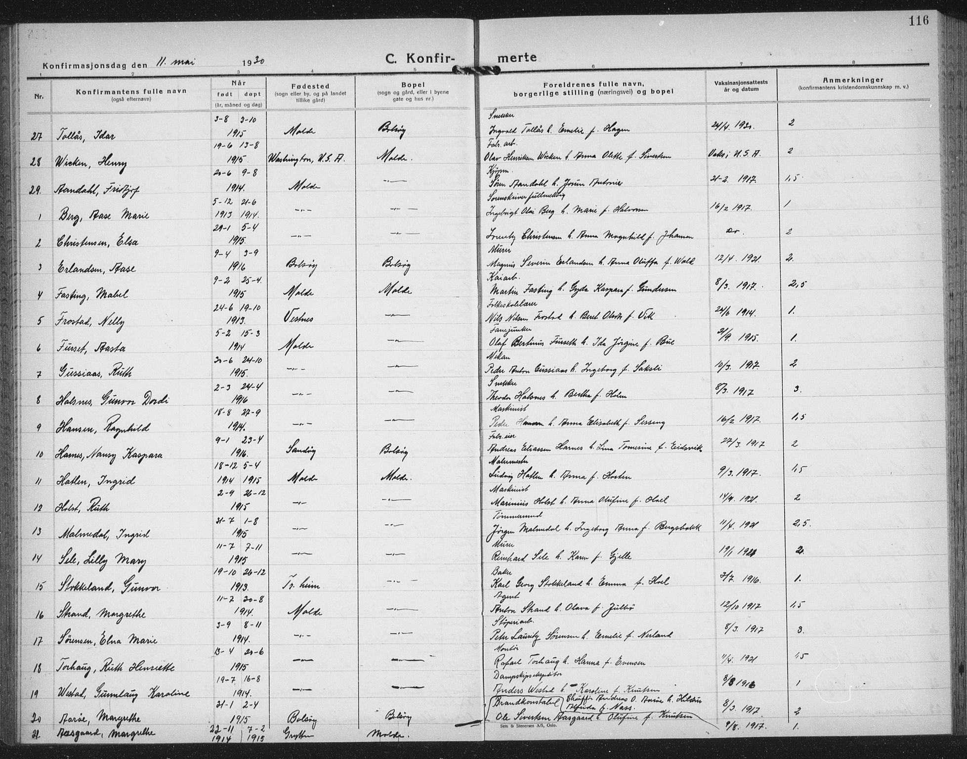 Ministerialprotokoller, klokkerbøker og fødselsregistre - Møre og Romsdal, AV/SAT-A-1454/558/L0704: Parish register (copy) no. 558C05, 1921-1942, p. 116