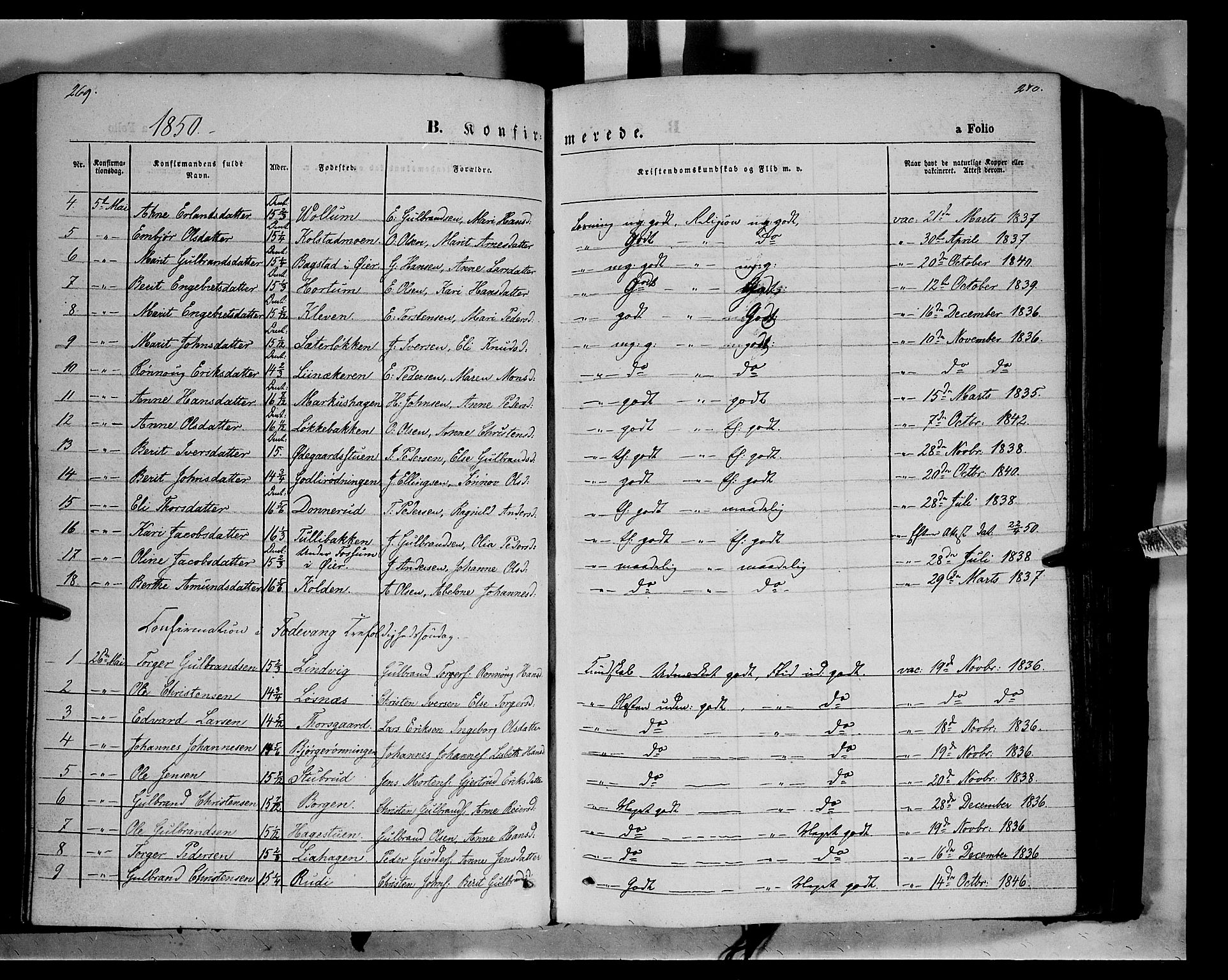 Ringebu prestekontor, AV/SAH-PREST-082/H/Ha/Haa/L0006: Parish register (official) no. 6, 1848-1859, p. 269-270