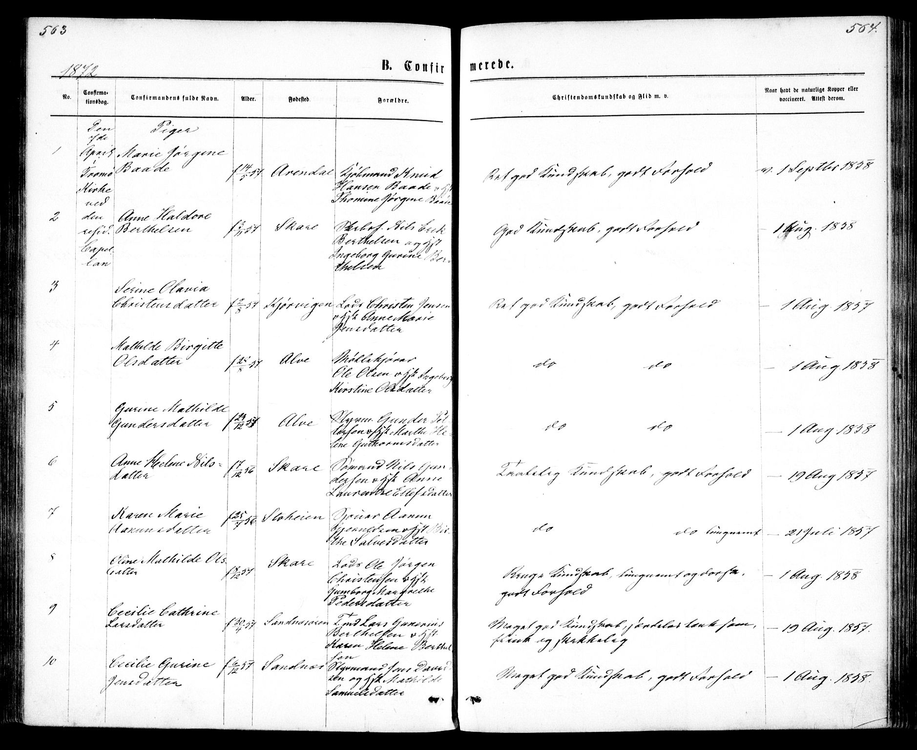 Tromøy sokneprestkontor, AV/SAK-1111-0041/F/Fa/L0008: Parish register (official) no. A 8, 1870-1877, p. 563-564