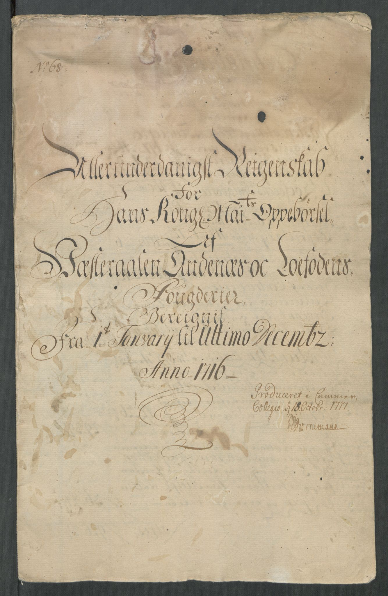 Rentekammeret inntil 1814, Reviderte regnskaper, Fogderegnskap, RA/EA-4092/R67/L4682: Fogderegnskap Vesterålen, Andenes og Lofoten, 1716, p. 4