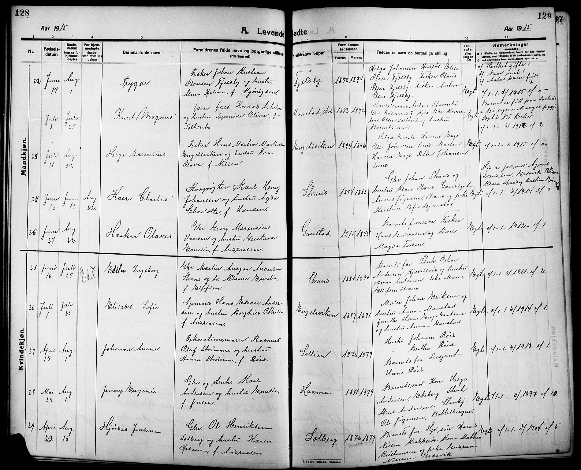 Onsøy prestekontor Kirkebøker, AV/SAO-A-10914/G/Ga/L0003: Parish register (copy) no. I 3, 1910-1926, p. 128-129