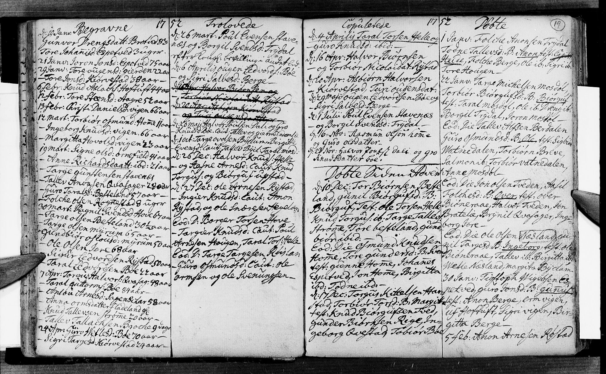 Valle sokneprestkontor, SAK/1111-0044/F/Fa/Fac/L0002: Parish register (official) no. A 2, 1745-1776, p. 19