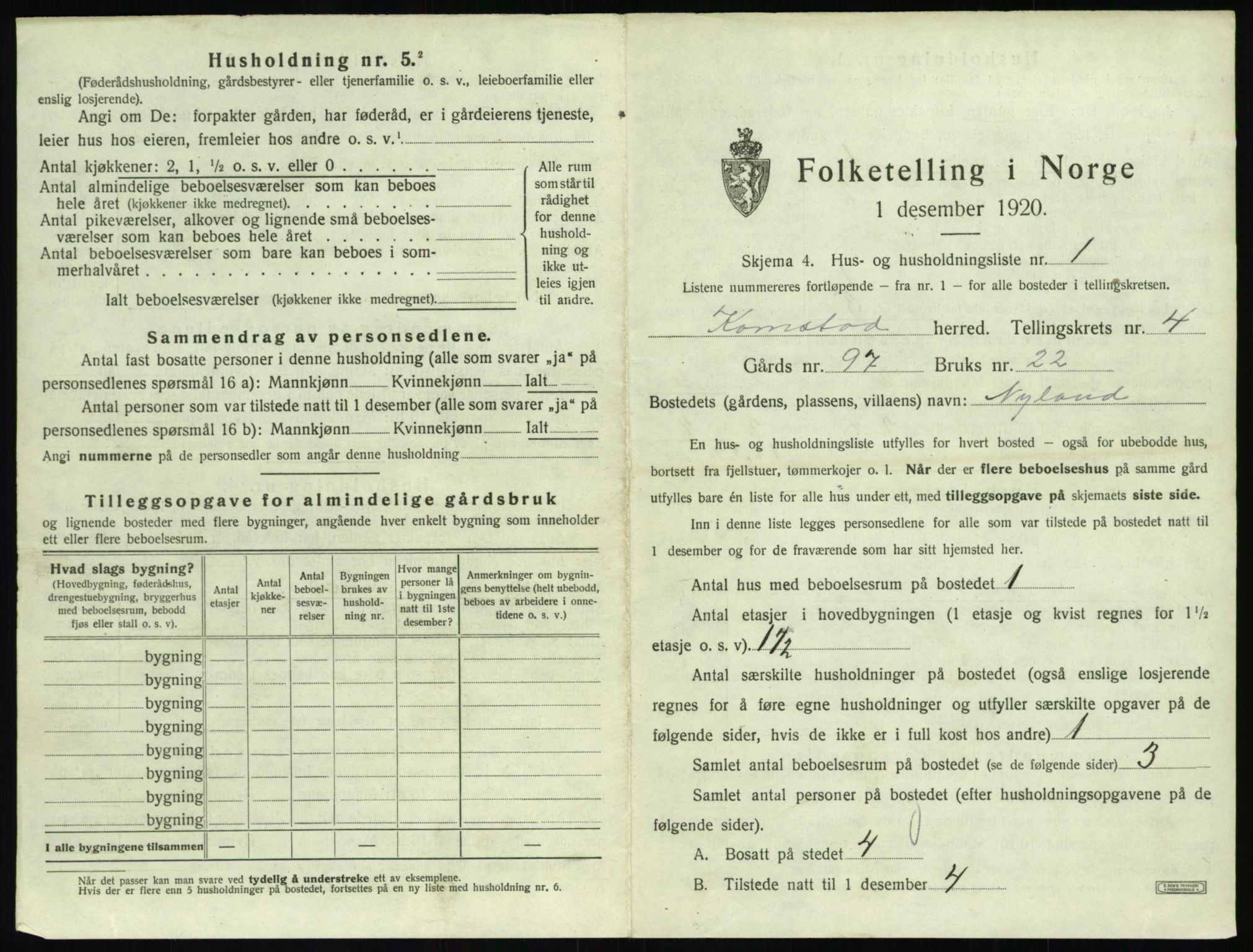 SAT, 1920 census for Kornstad, 1920, p. 319