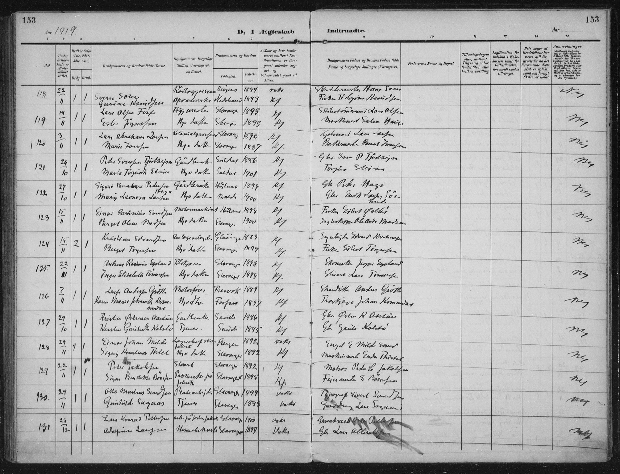 Domkirken sokneprestkontor, AV/SAST-A-101812/002/A/L0016: Parish register (official) no. A 33, 1905-1922, p. 153