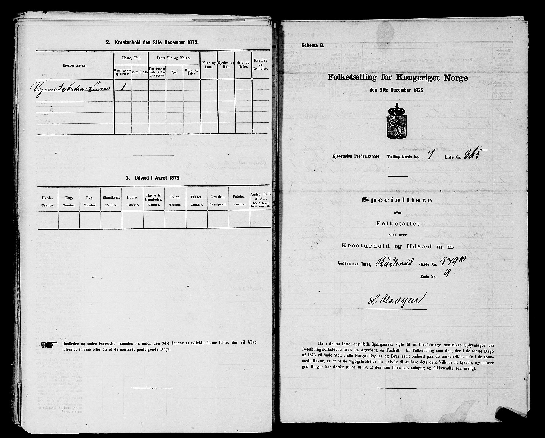 RA, 1875 census for 0101P Fredrikshald, 1875, p. 903