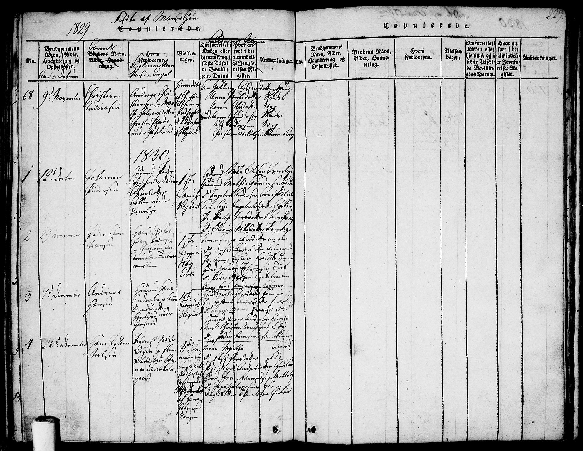 Skjeberg prestekontor Kirkebøker, AV/SAO-A-10923/F/Fa/L0004: Parish register (official) no. I 4, 1815-1830, p. 229