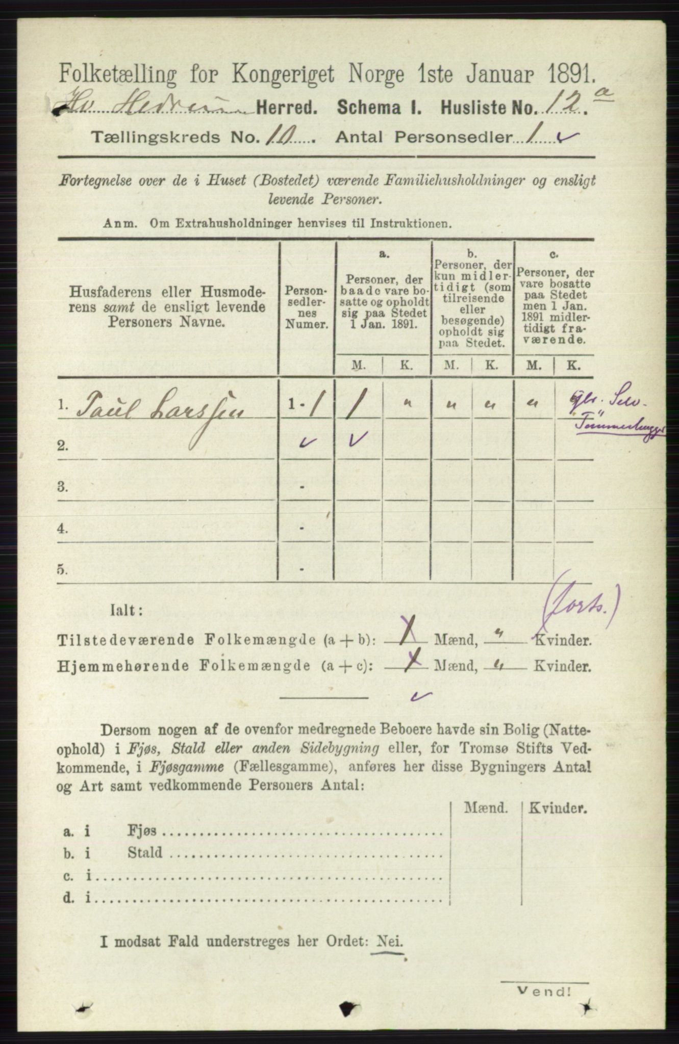 RA, 1891 census for 0727 Hedrum, 1891, p. 4335