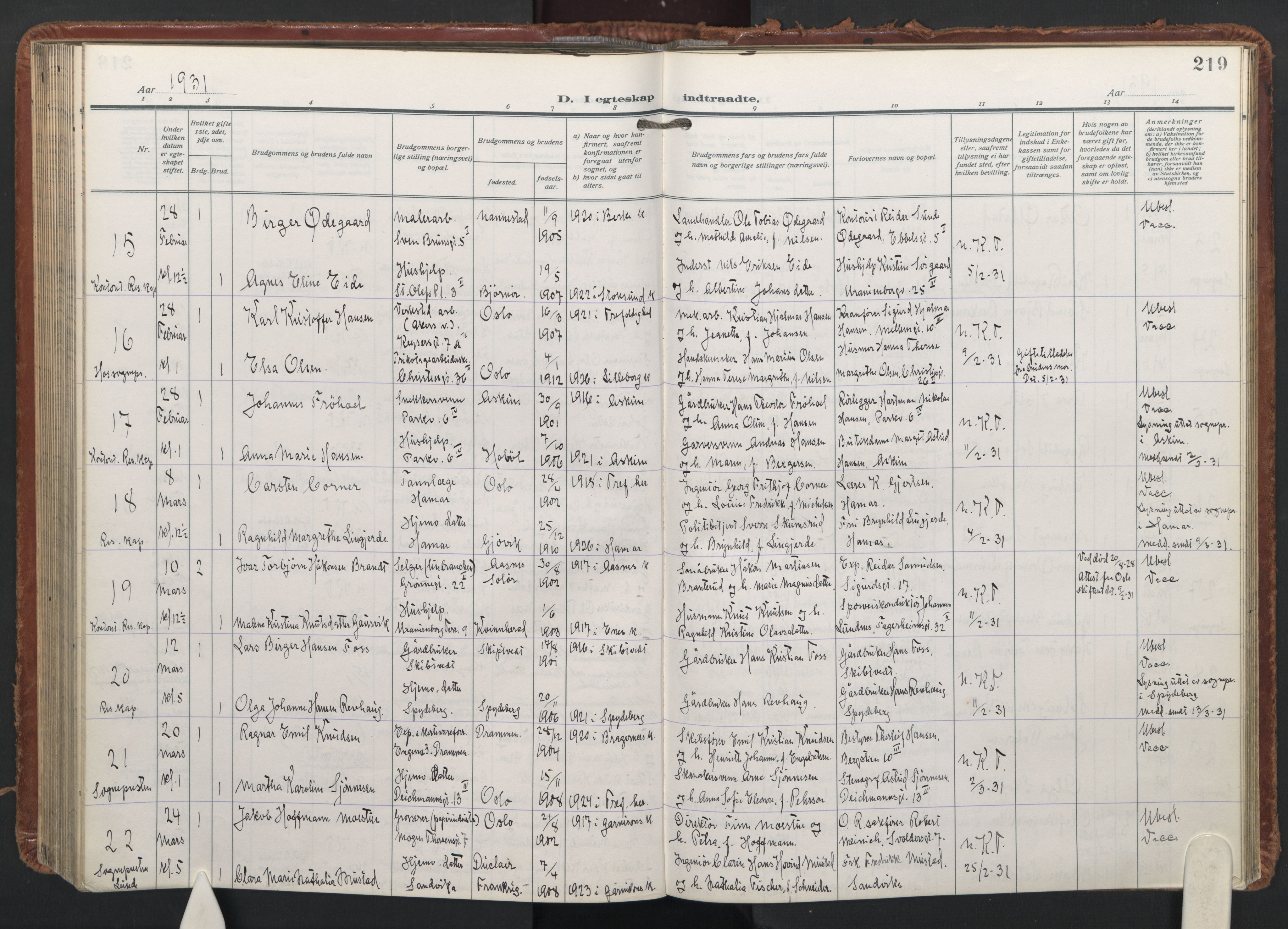 Trefoldighet prestekontor Kirkebøker, AV/SAO-A-10882/F/Fc/L0009: Parish register (official) no. III 9, 1922-1936, p. 219