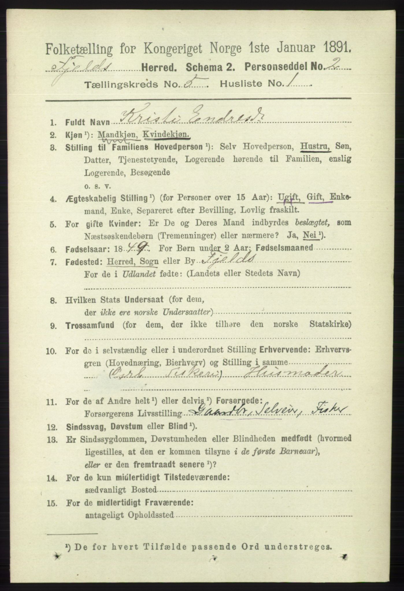 RA, 1891 census for 1246 Fjell, 1891, p. 2555