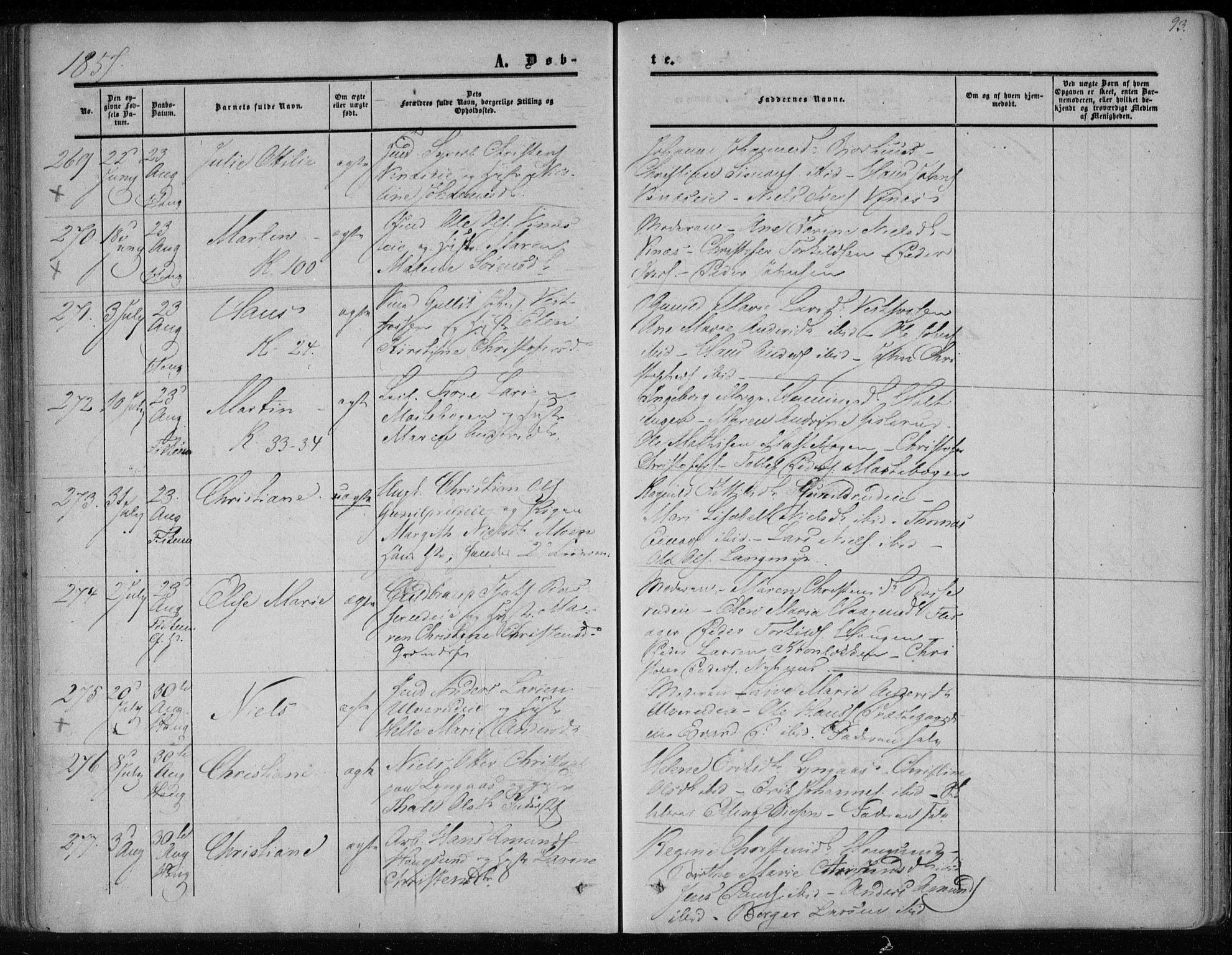 Eiker kirkebøker, SAKO/A-4/F/Fa/L0015a: Parish register (official) no. I 15A, 1854-1860, p. 93