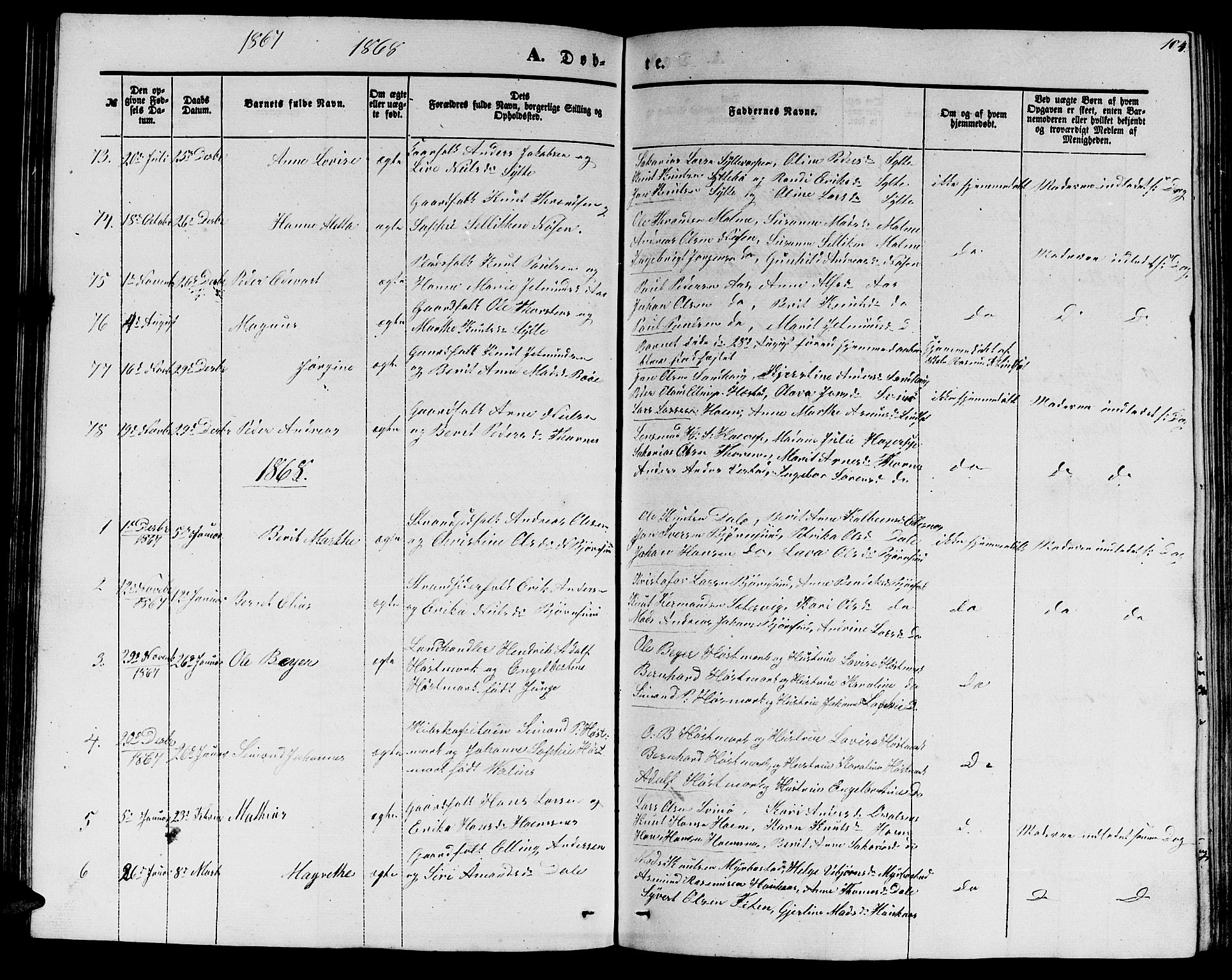 Ministerialprotokoller, klokkerbøker og fødselsregistre - Møre og Romsdal, SAT/A-1454/565/L0753: Parish register (copy) no. 565C02, 1845-1870, p. 104