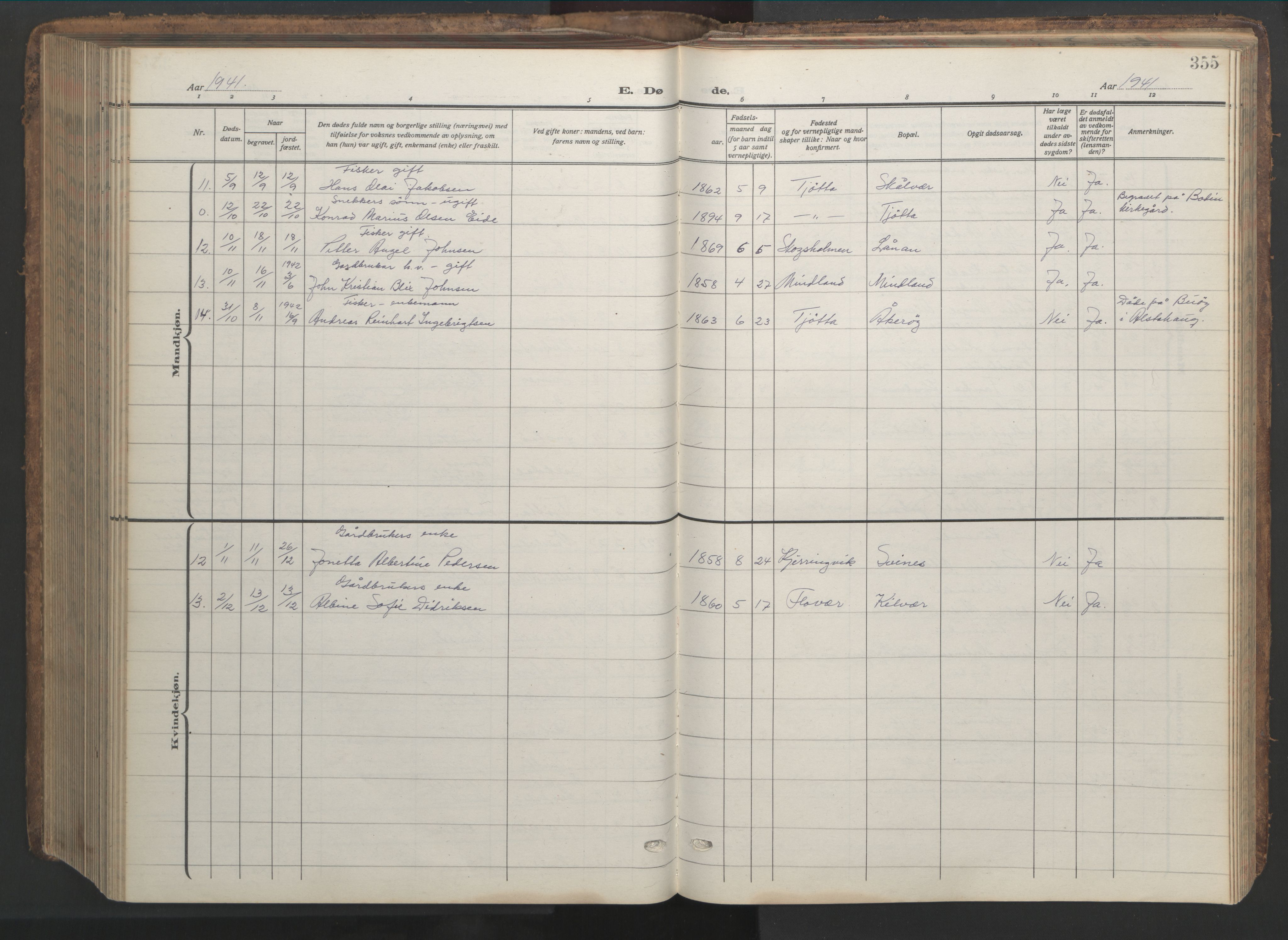 Ministerialprotokoller, klokkerbøker og fødselsregistre - Nordland, AV/SAT-A-1459/817/L0269: Parish register (copy) no. 817C04, 1921-1949, p. 355