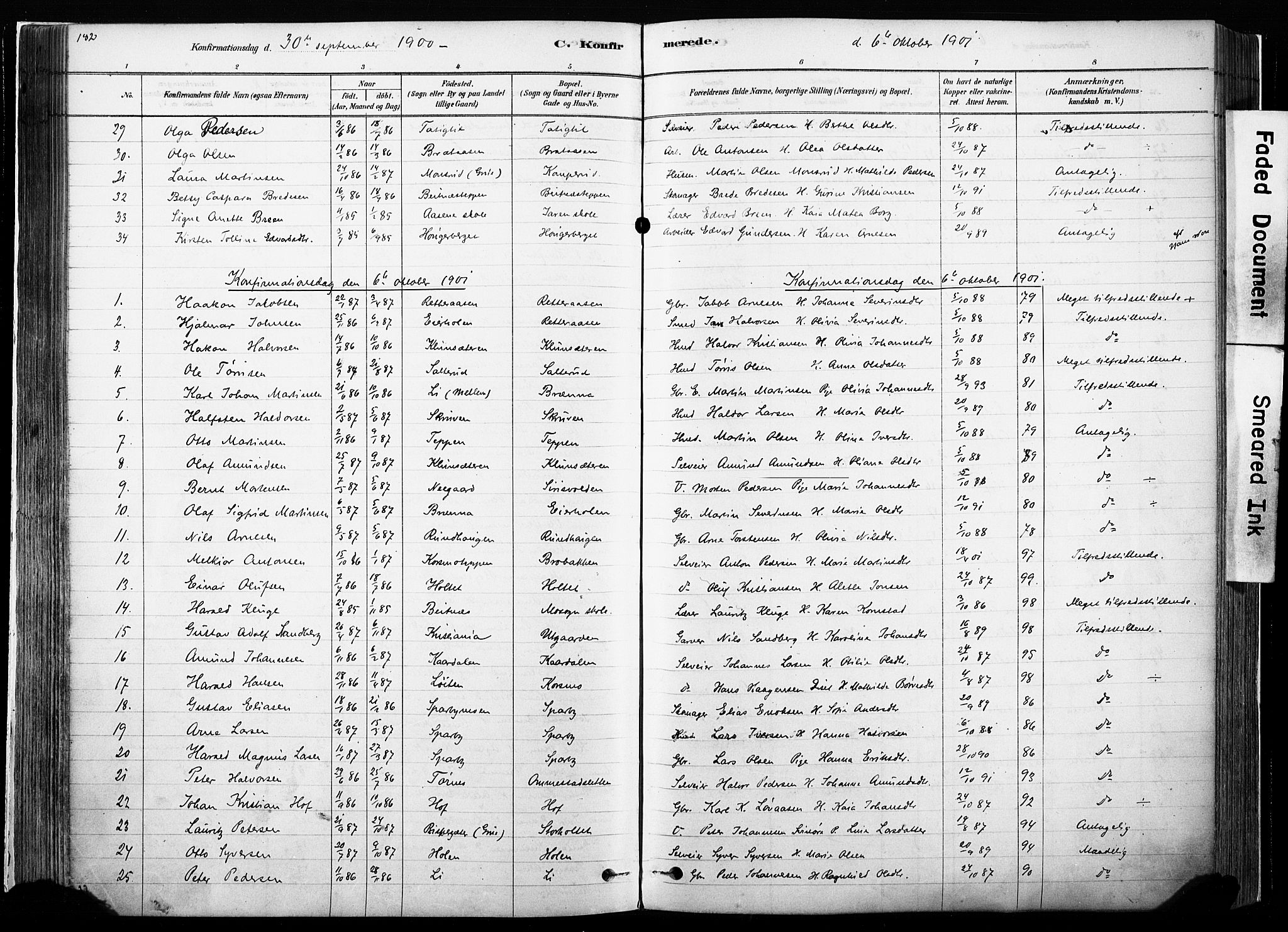 Hof prestekontor, SAH/PREST-038/H/Ha/Haa/L0010: Parish register (official) no. 10, 1878-1909, p. 182