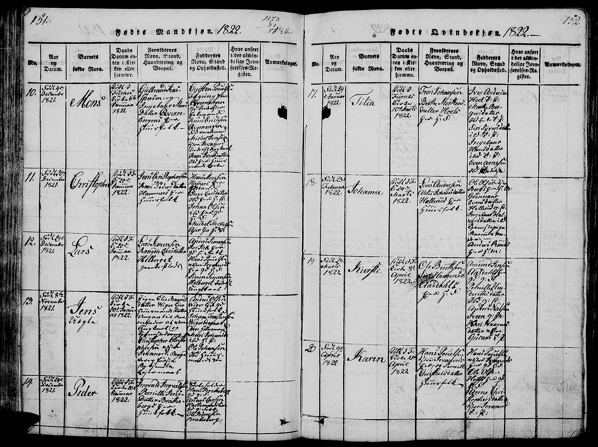 Vang prestekontor, Hedmark, SAH/PREST-008/H/Ha/Hab/L0005: Parish register (copy) no. 5, 1815-1836, p. 151-152