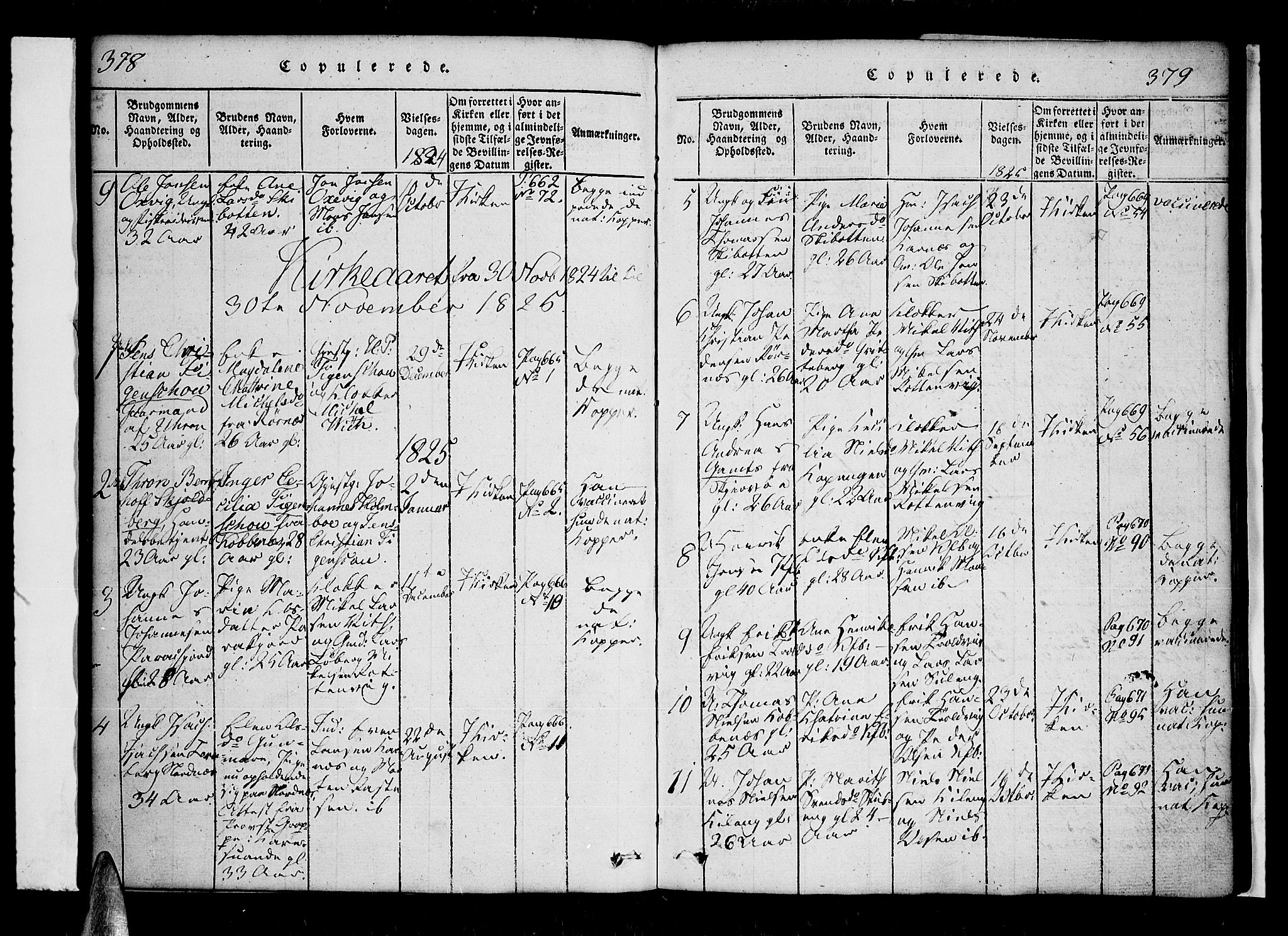 Lyngen sokneprestembete, SATØ/S-1289/H/He/Hea/L0003kirke: Parish register (official) no. 3, 1822-1838, p. 378-379