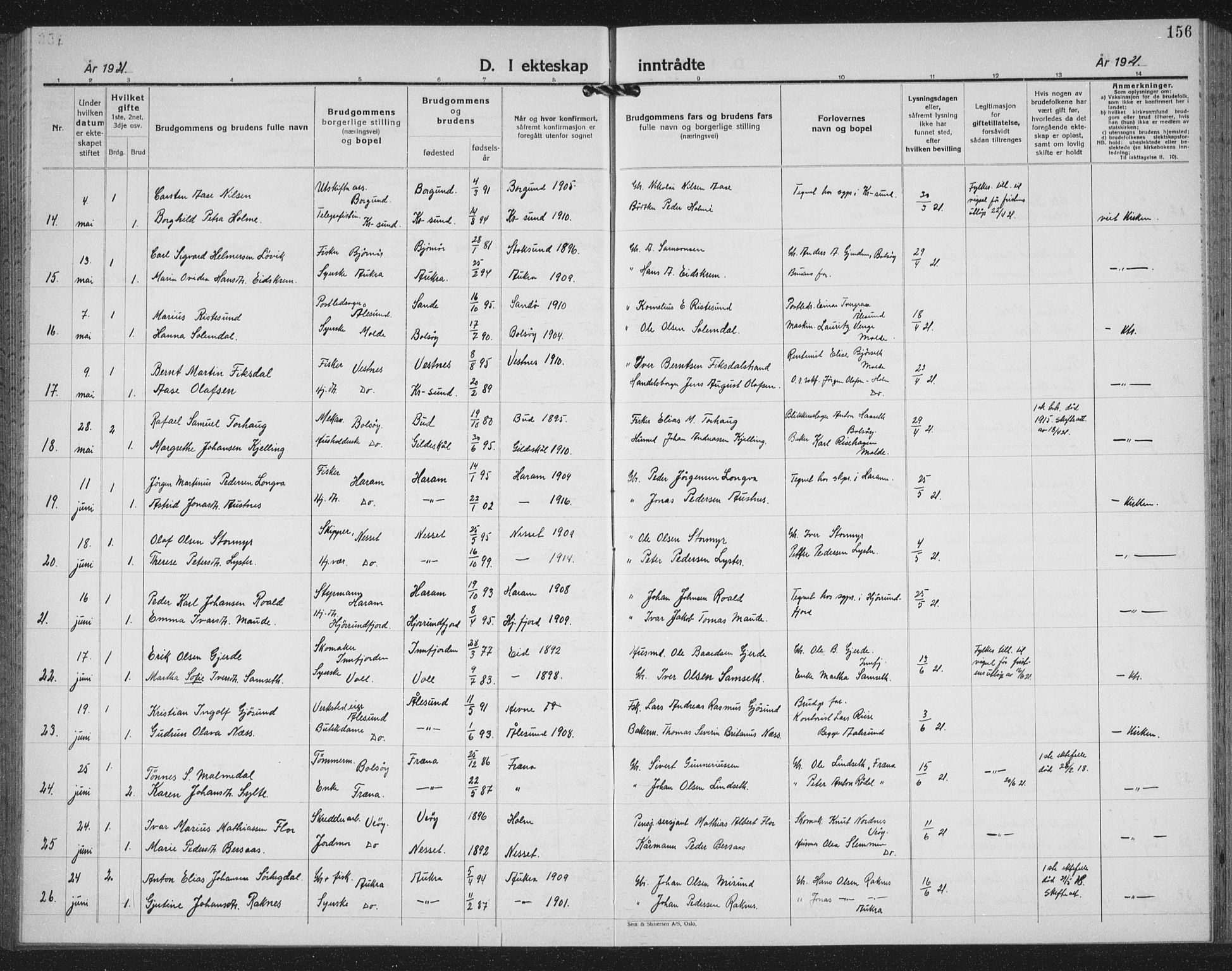 Ministerialprotokoller, klokkerbøker og fødselsregistre - Møre og Romsdal, AV/SAT-A-1454/558/L0704: Parish register (copy) no. 558C05, 1921-1942, p. 156