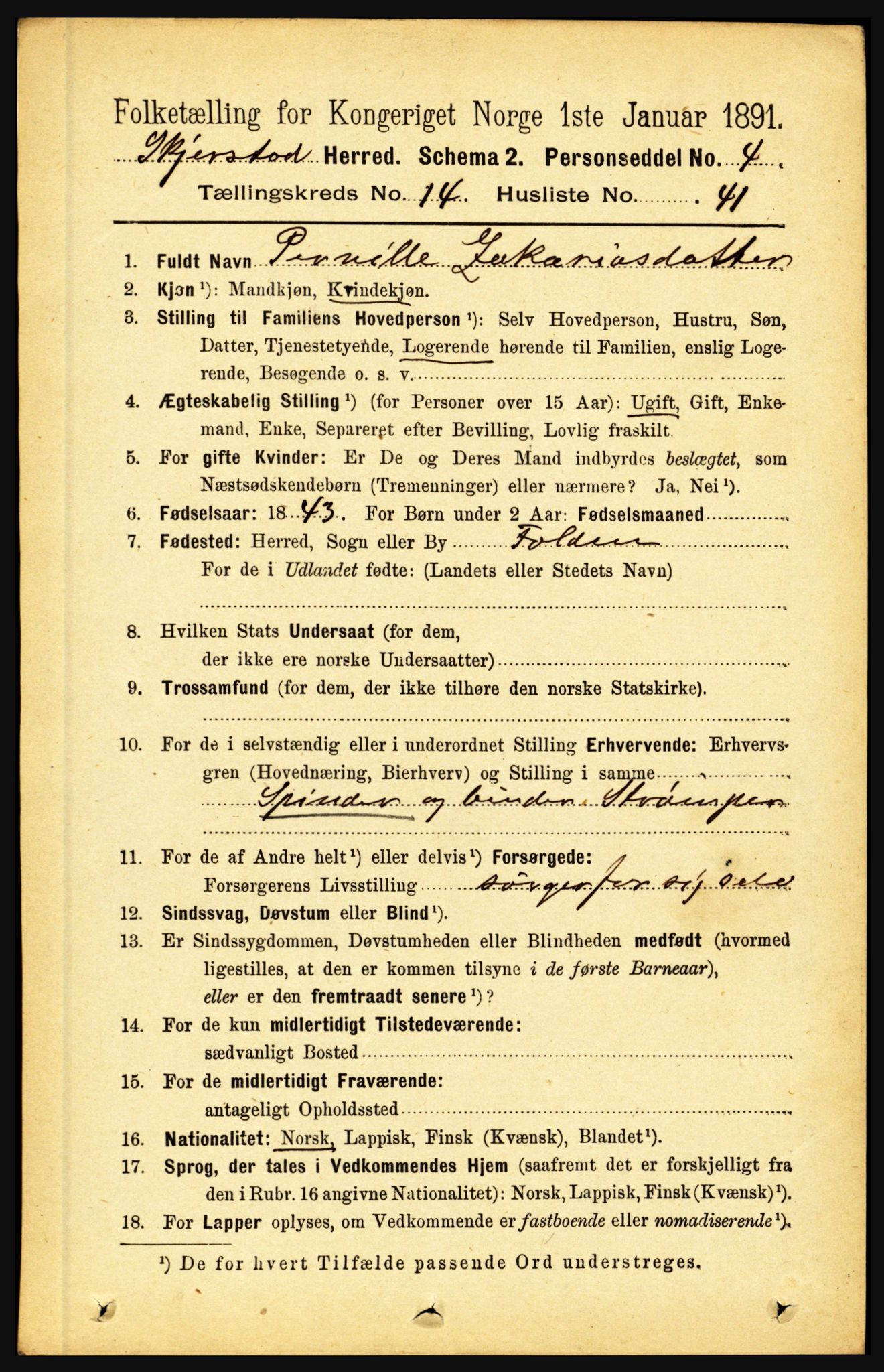 RA, 1891 census for 1842 Skjerstad, 1891, p. 5303